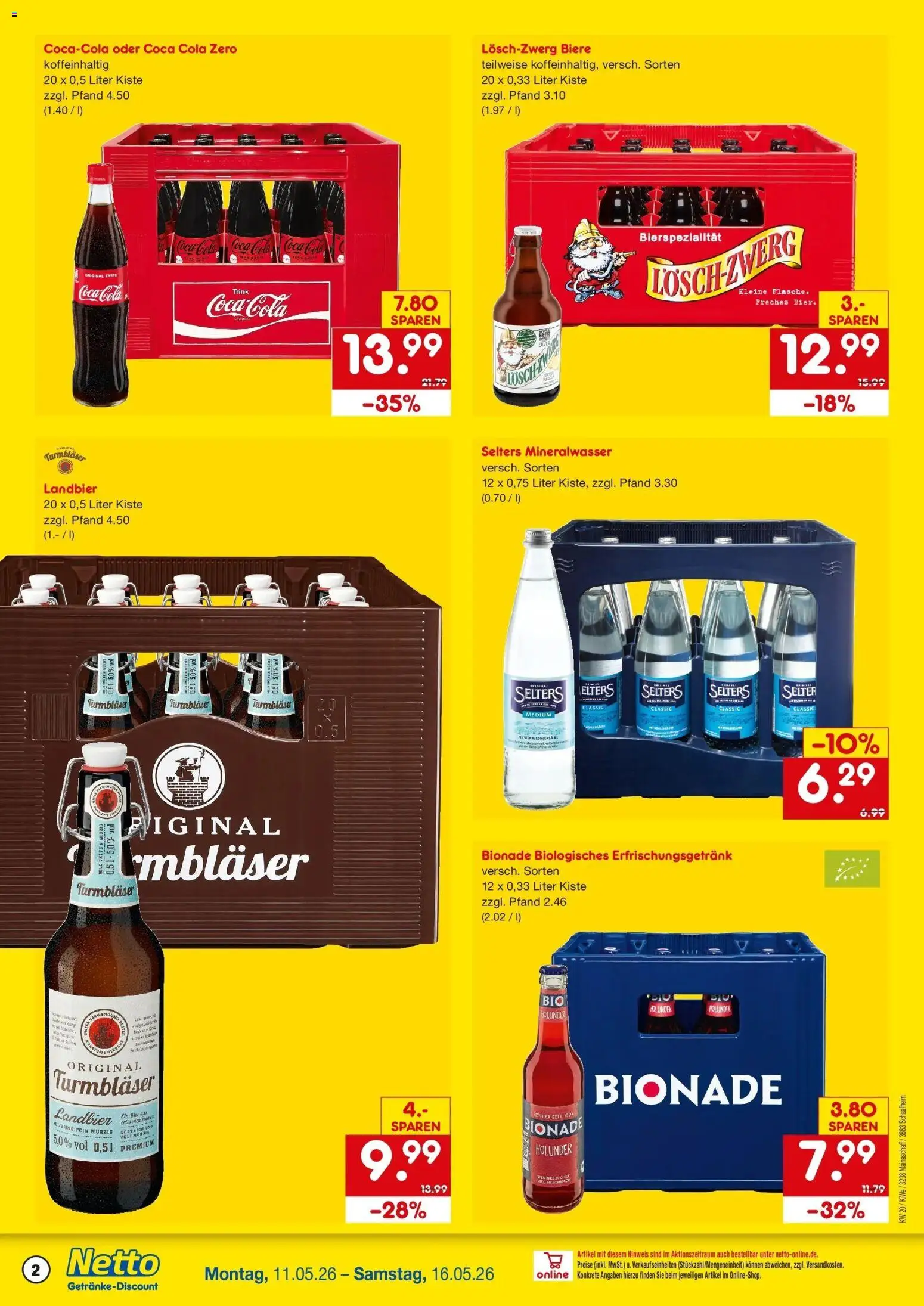 Netto Marken-Discount Prospekt Schaafheim	 – gültig ab 10.05.2026 | Seite: 2 | Produkte: Coca cola, Cola, Mineralwasser, Coca cola zero