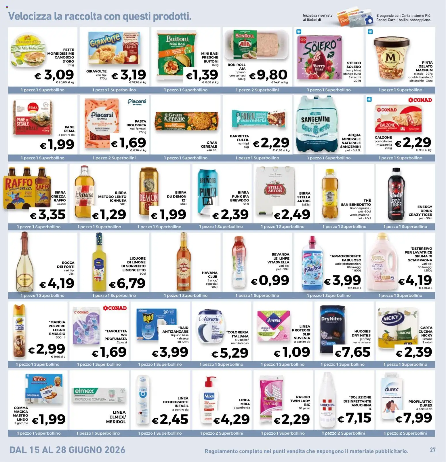 Volantino Conad del 17.06.2026 | Pagina: 27 | Prodotti: Ammorbidente, Proteggi slip, Profilattici, Rum