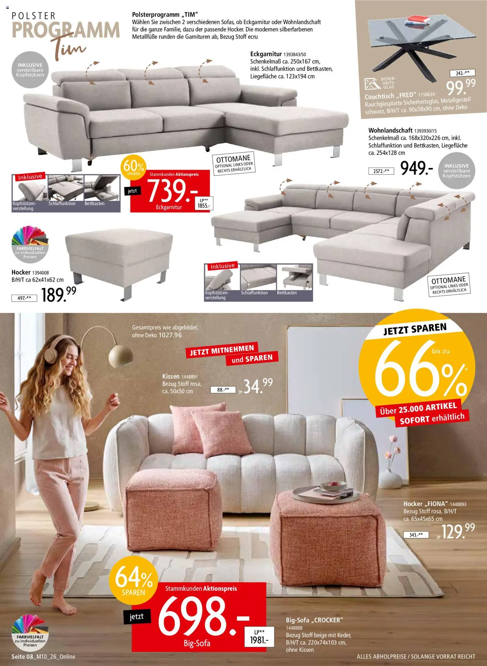 Zurbrüggen Mitnahme Möbel – gültig ab 08.08.2026 | Seite: 8 | Produkte: Wohnlandschaft, Bigsofa, Hocker, Kissen