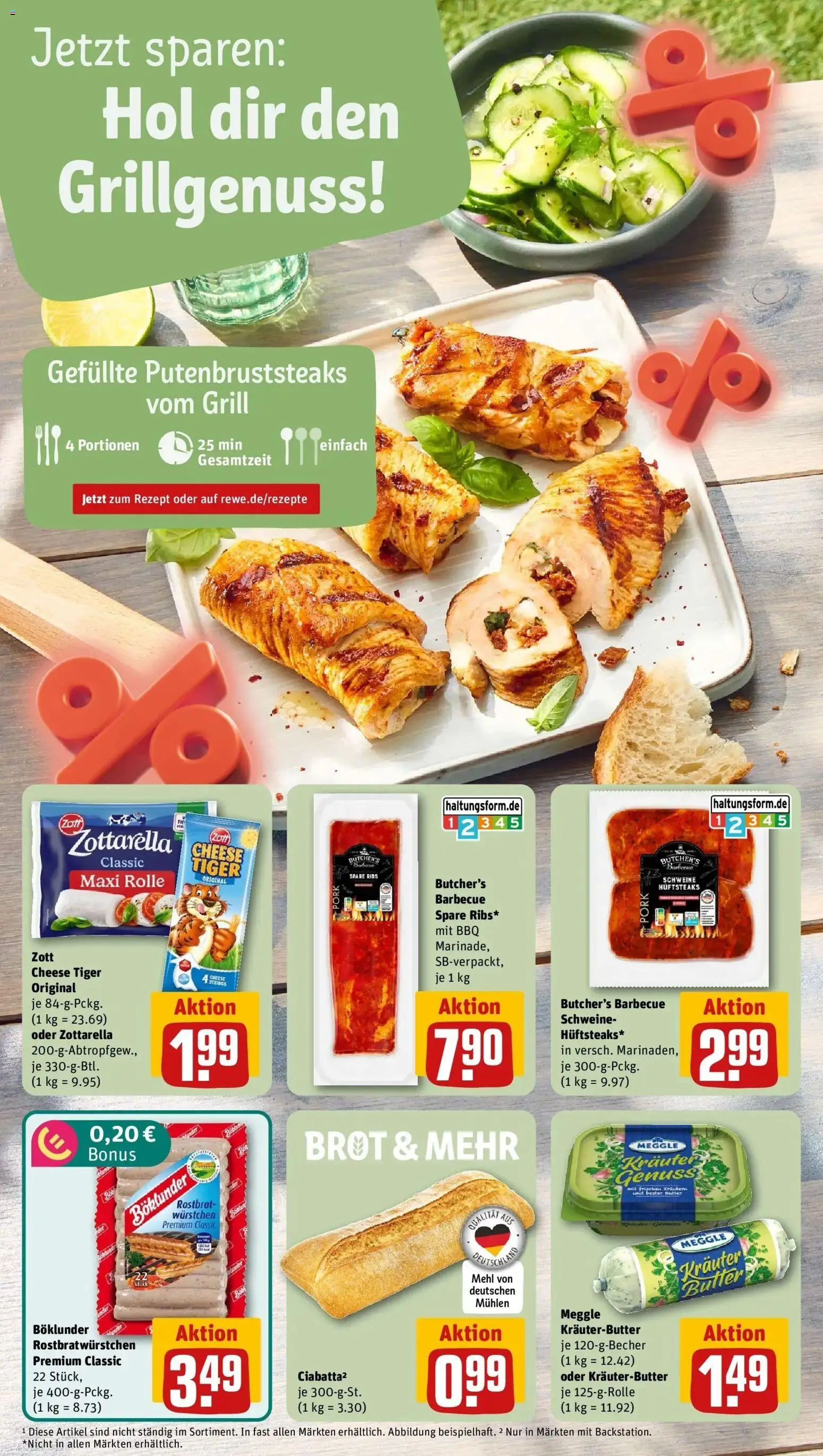 REWE Prospekt ab 03.08.2026 zum Blättern » Angebote | Seite: 4 | Produkte: Mehl, Spare ribs, Kräuterbutter, Brot