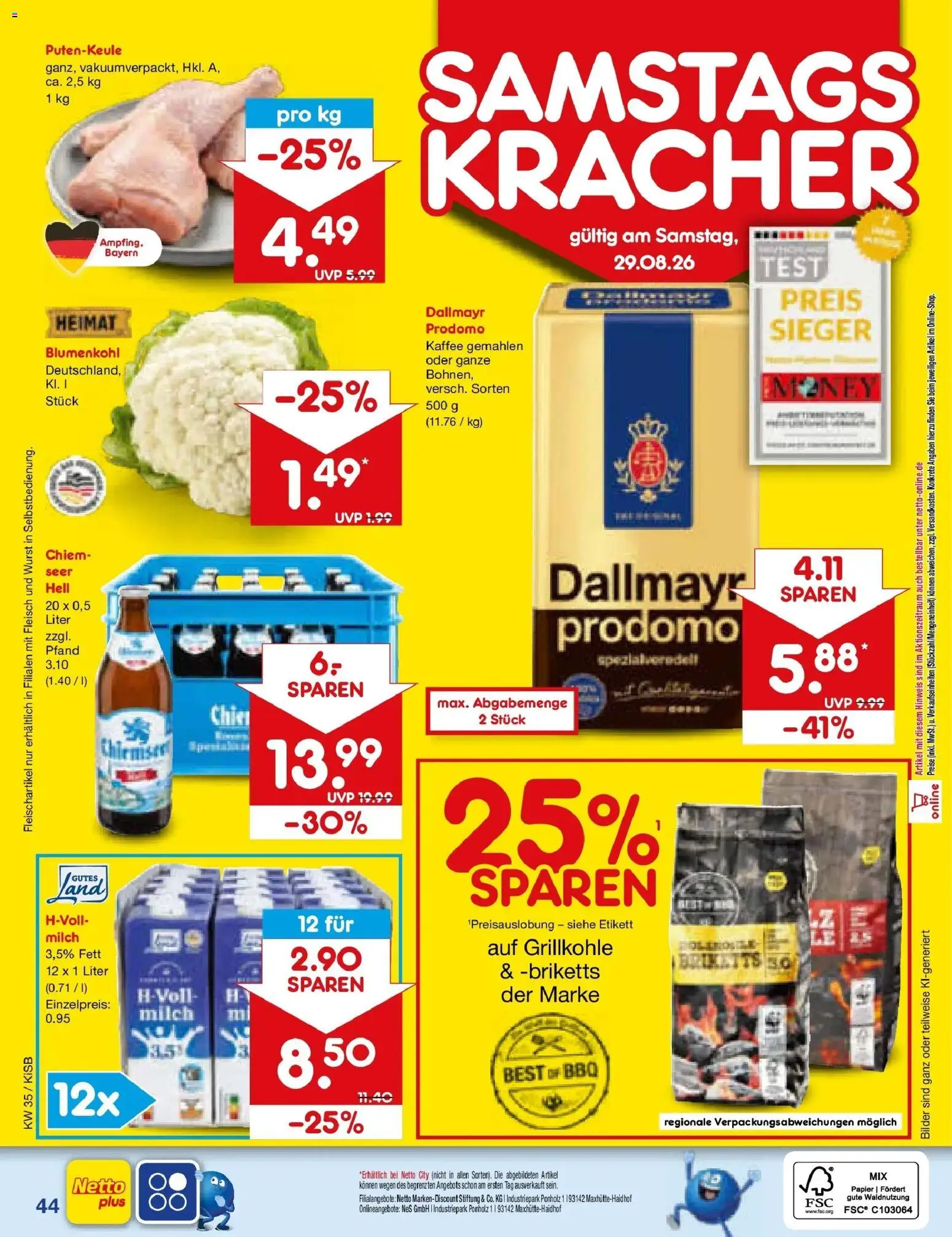 Netto Marken-Discount Prospekt Bad Friedrichshall (ab 24.08.2026) » Angebote | Seite: 58 | Produkte: Milch 3,5%, Dallmayr, Blumenkohl, Fleisch
