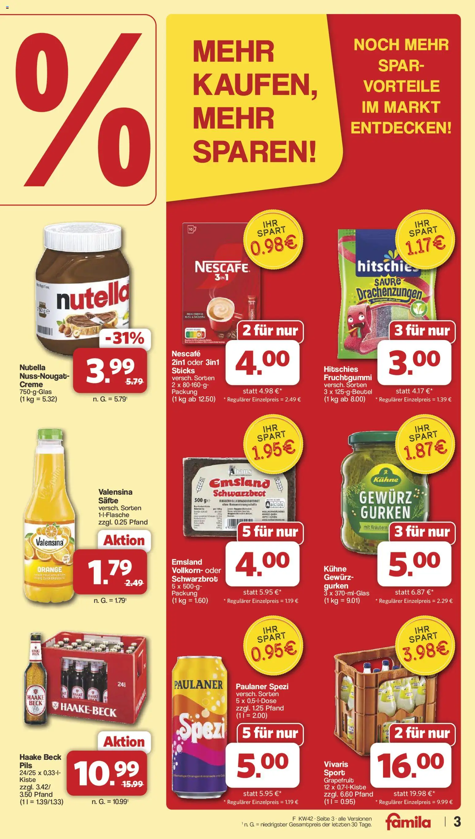 Famila Nordwest Prospekt – gültig ab 12.10.2026 | Seite: 3 | Produkte: Nescafe, Pils, Creme, Nutella