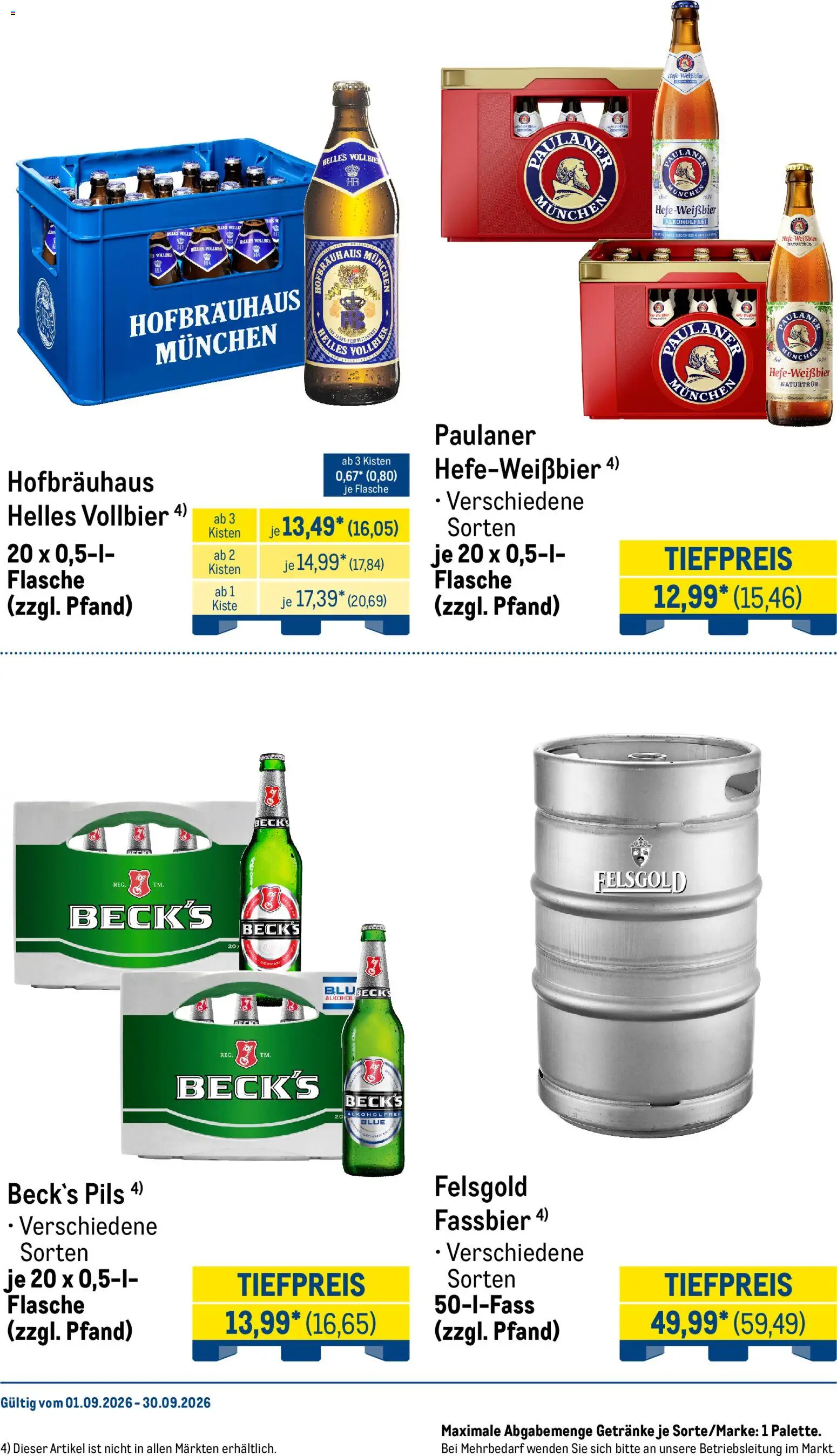 Metro Monats-Menü – gültig ab 01.09.2026 | Seite: 24 | Produkte: Weißbier, Pils, Paulaner