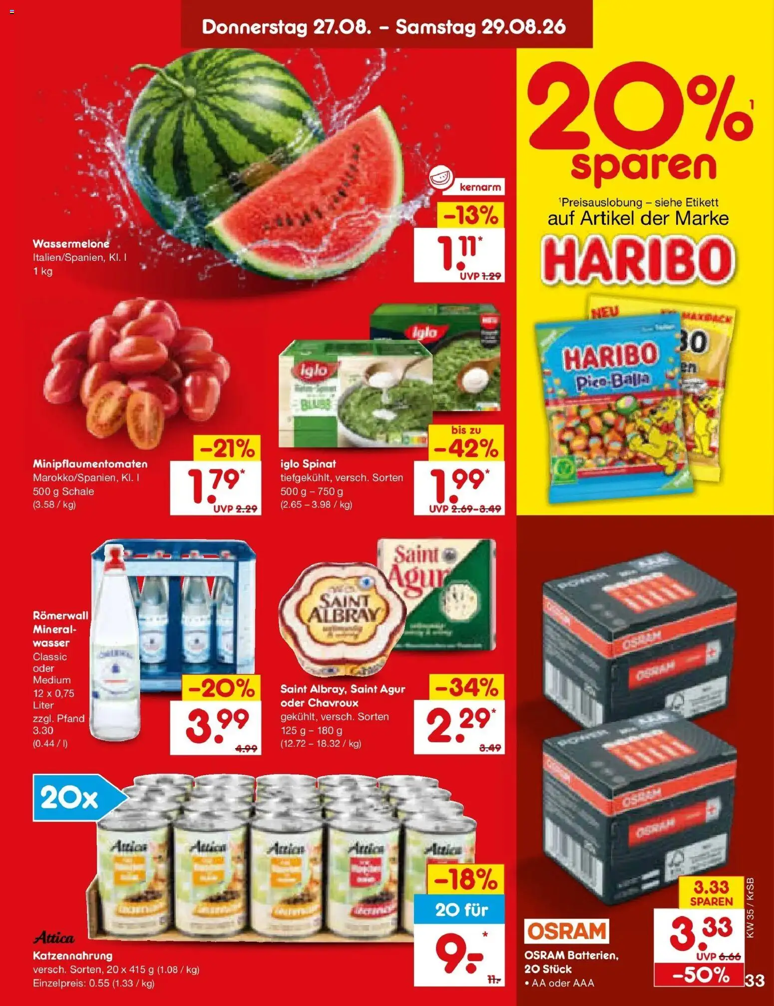 Netto Marken-Discount Prospekt Baesweiler – gültig ab 24.08.2026 | Seite: 47 | Produkte: Haribo, Iglo, Wasser, Wassermelone