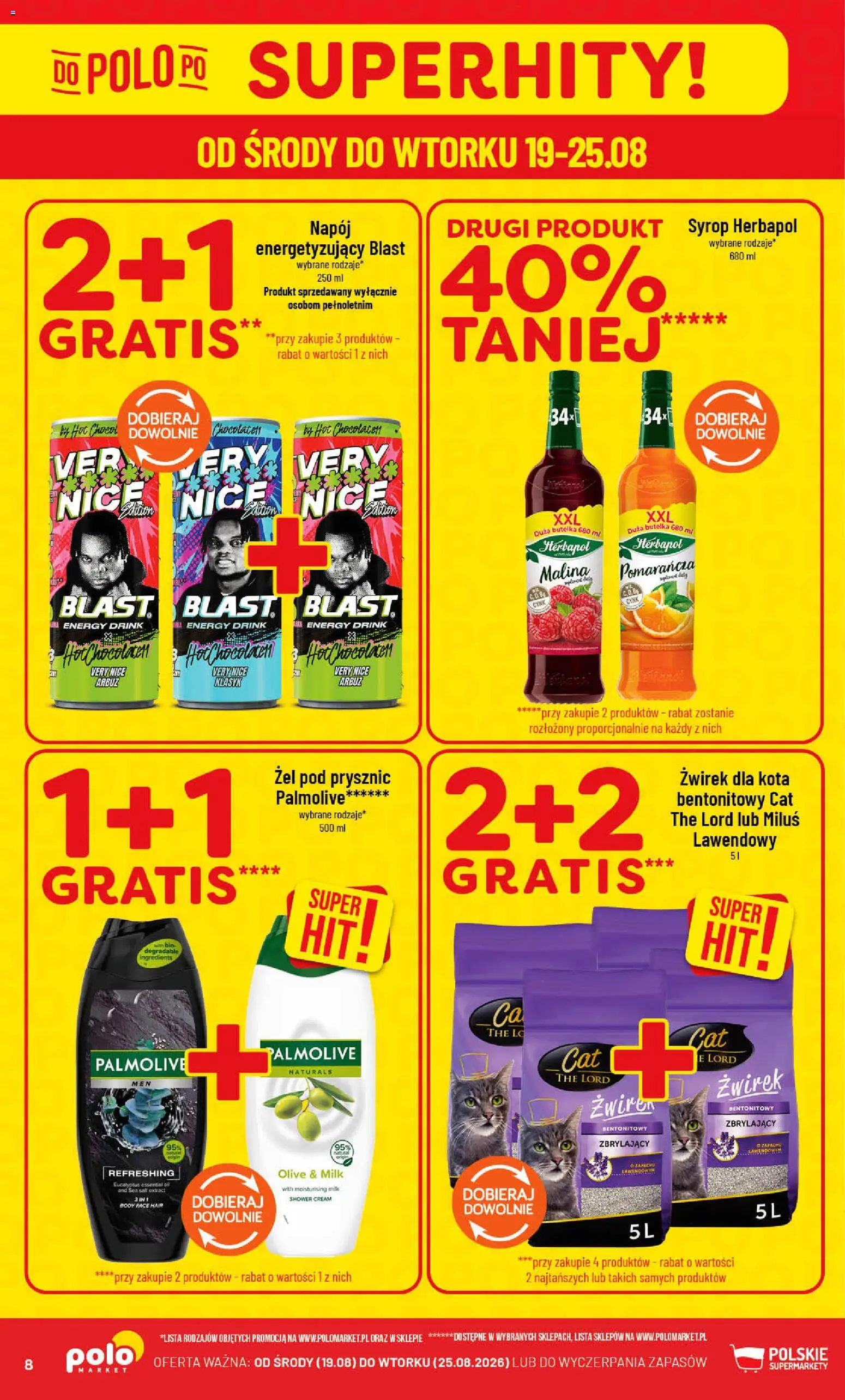 POLOmarket gazetka od 19.08.2026 | Strona: 8 | Produkty: Arbuz, Malina, Żwirek dla kota, Żwirek bentonitowy