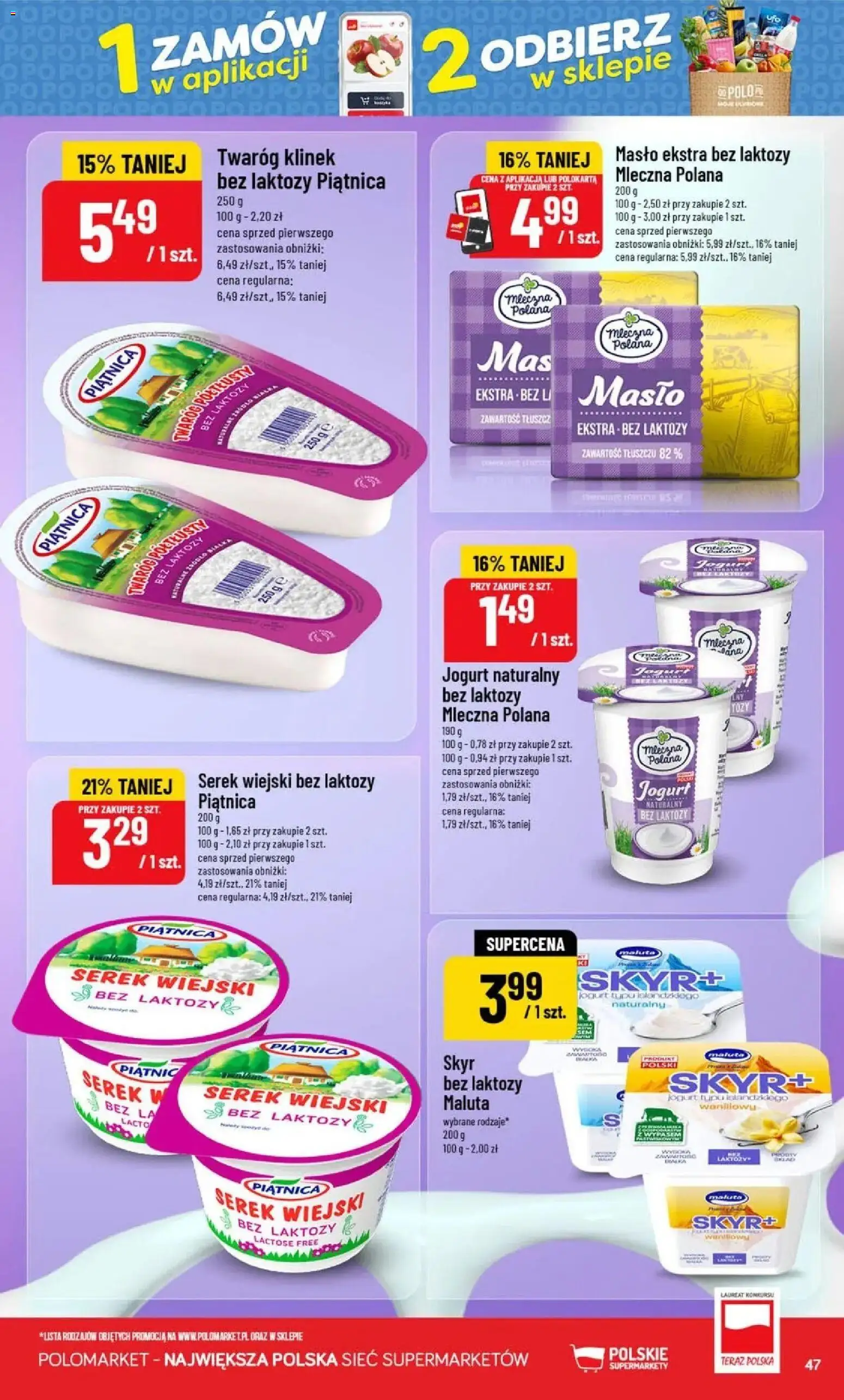 Nowa POLOmarket gazetka od jutra 23.09.2026 | Strona: 47 | Produkty: Serek, Jogurt typu islandzkiego, Twaróg klinek, Masło