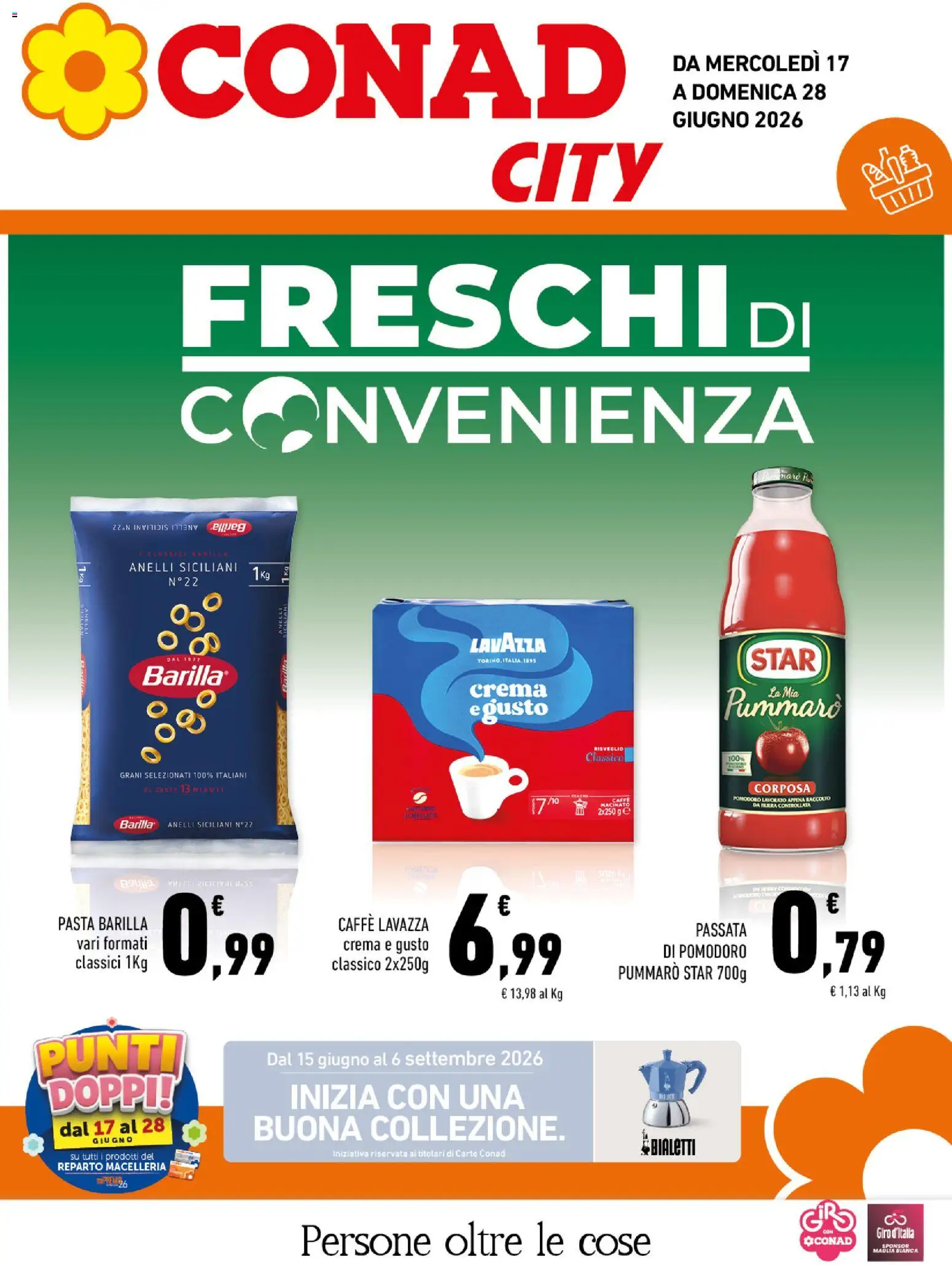 Volantino Conad del 17.06.2026 | Pagina: 1 | Prodotti: Caffè, Pomodoro, Pasta, Lavazza