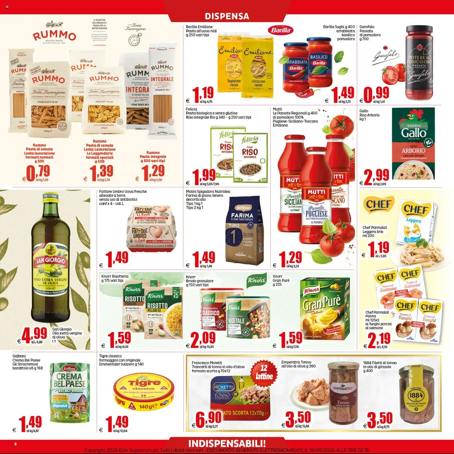 Volantino Elite Supermercati del 18/09/2026 | Pagina: 2 | Prodotti: Brodo, Pasta di semola, Farina, Funghi