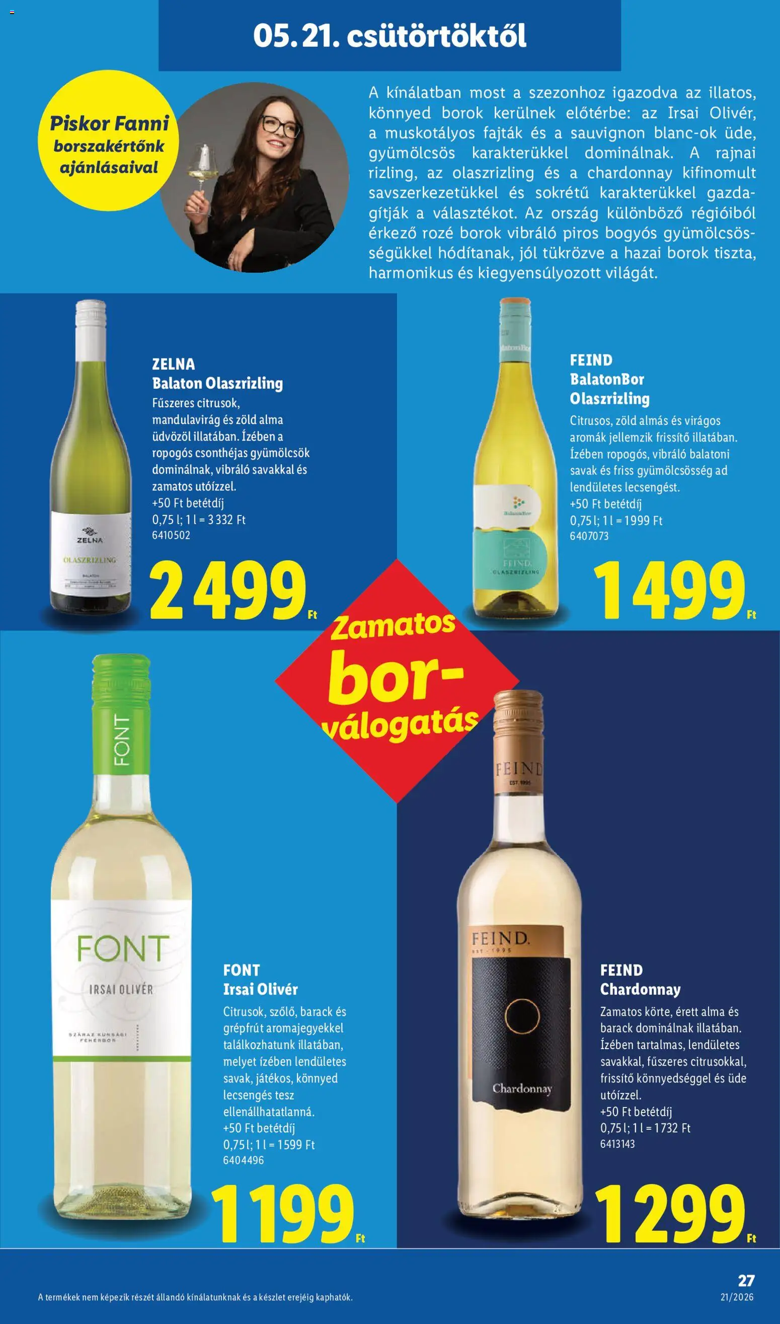Lidl akciós ujság - amely érvényes a következő dátumtól: 21.05.2026 | Oldal: 27 | Termékek: Bor, Alma