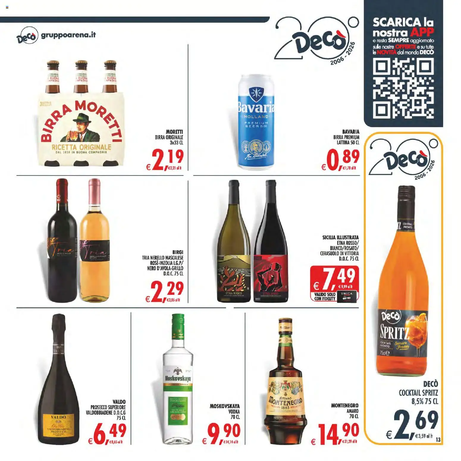 Volantino Decò del 01/09/2026 | Pagina: 13 | Prodotti: Birra, Prosecco, Birra Moretti, Amaro