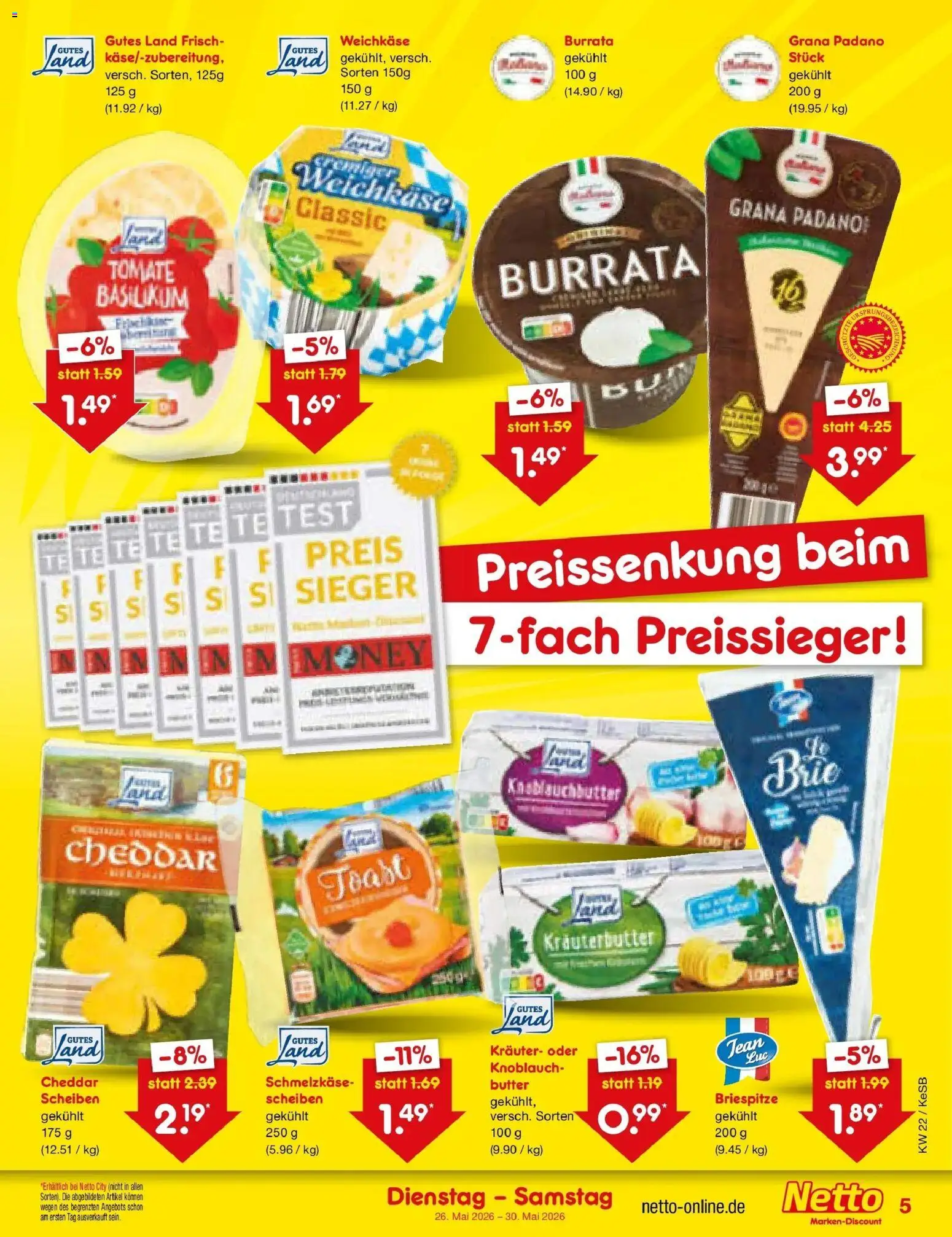 Netto Marken-Discount Prospekt Bonn – gültig ab 26.05.2026 | Seite: 5 | Produkte: Butter, Toast, Burrata, Knoblauch