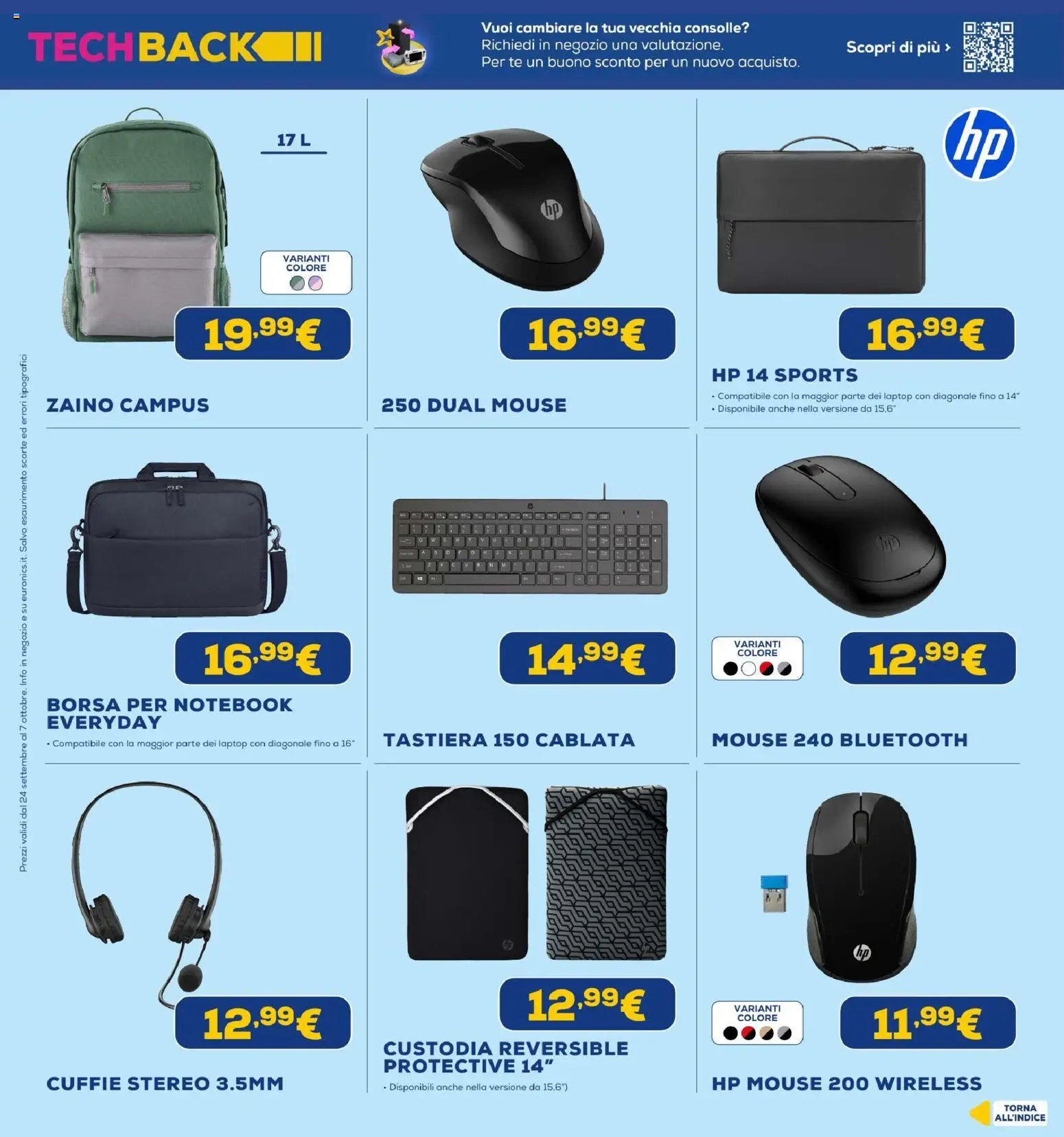 Volantino Euronics del 24/09/2026 | Pagina: 42 | Prodotti: Tè, Zaino, Laptop, Cuffie