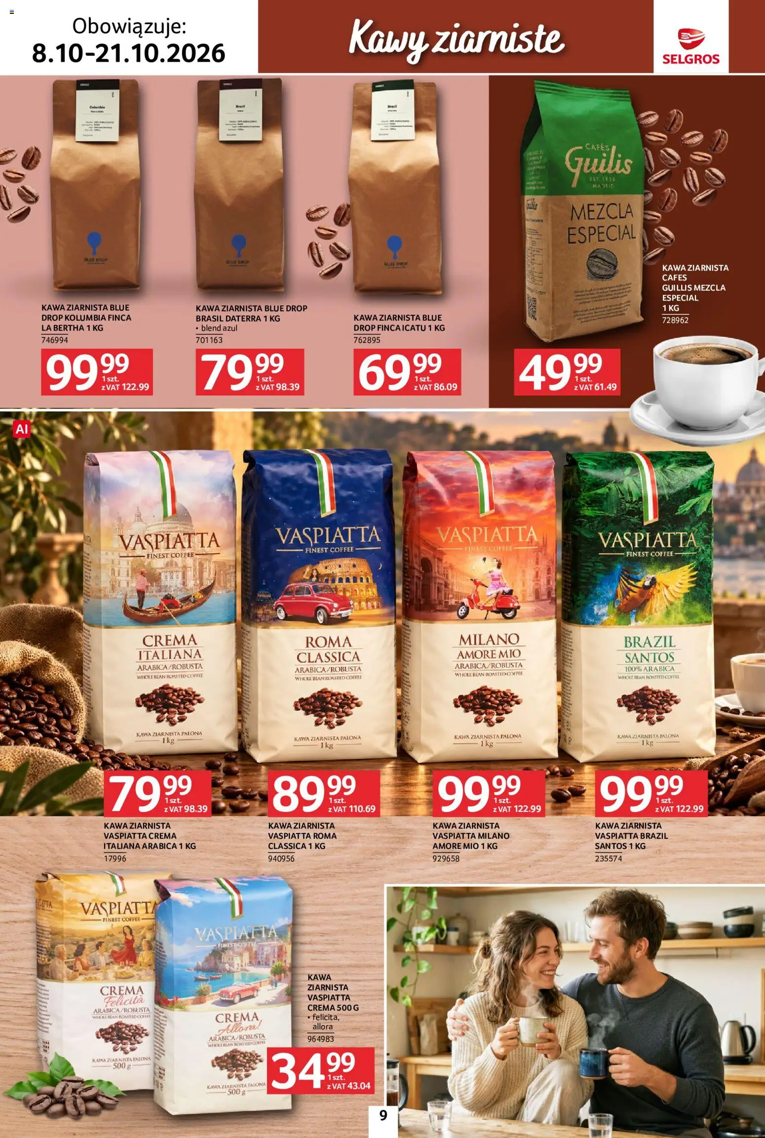 Selgros cash&carry gazetka - Kawa i herbata od 08.10.2026 | Strona: 9 | Produkty: Kawa ziarnista, Kawa