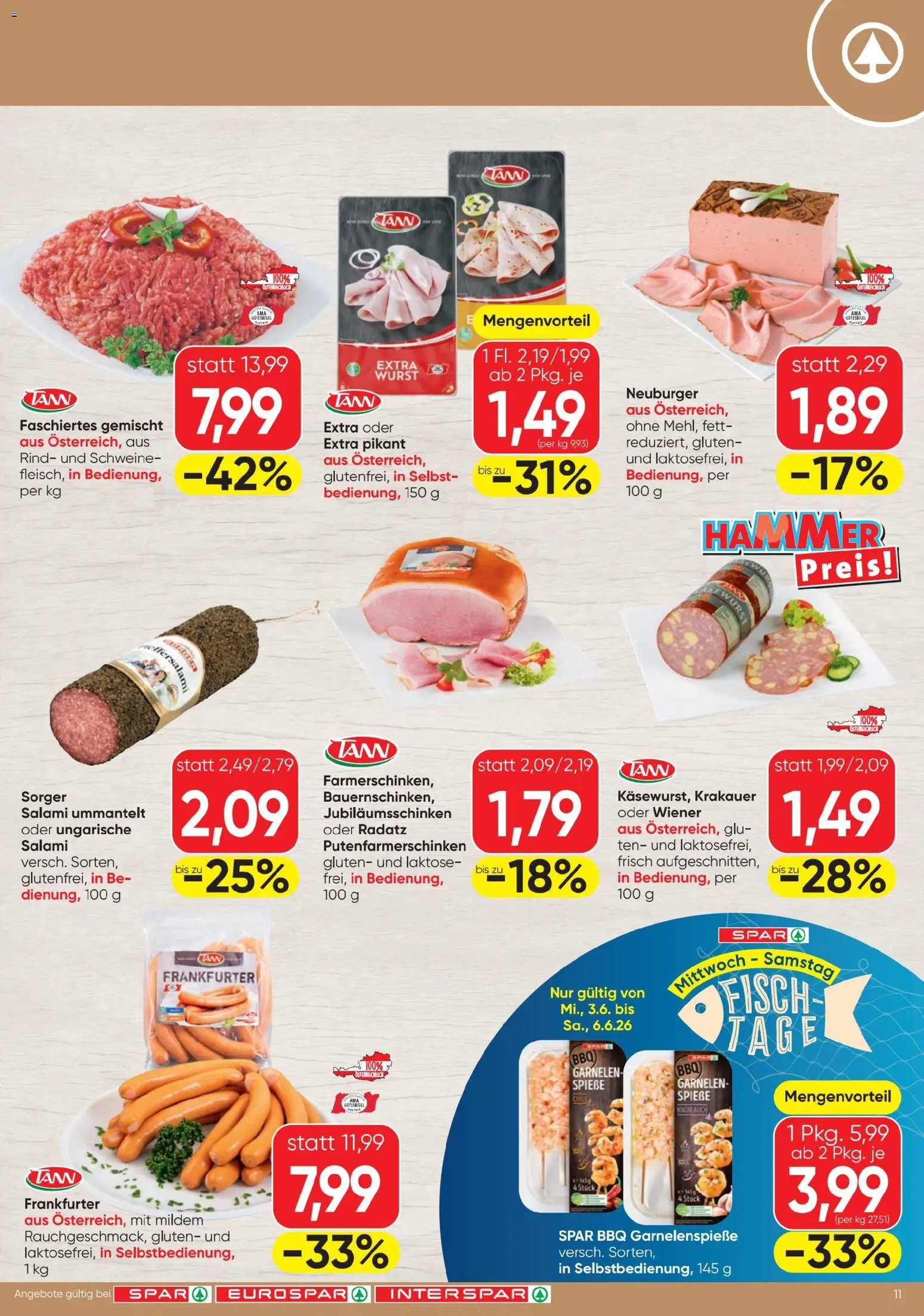 Spar Flugblatt gültig ab 03.06.2026 | Seite: 11 | Produkte: Wurst, Knoblauch, Salami, Fisch