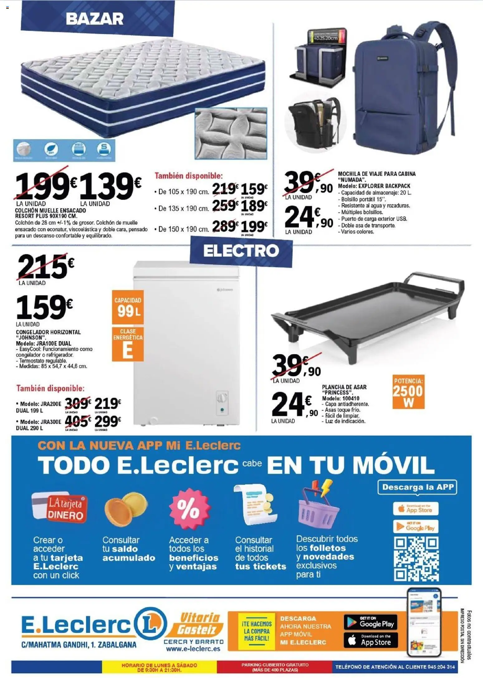 E.Leclerc Viktoria - Gasteiz │ válido desde el 22/07/2026 | Página: 12 | Productos: Colchon, Congelador, Plancha, Almacenaje