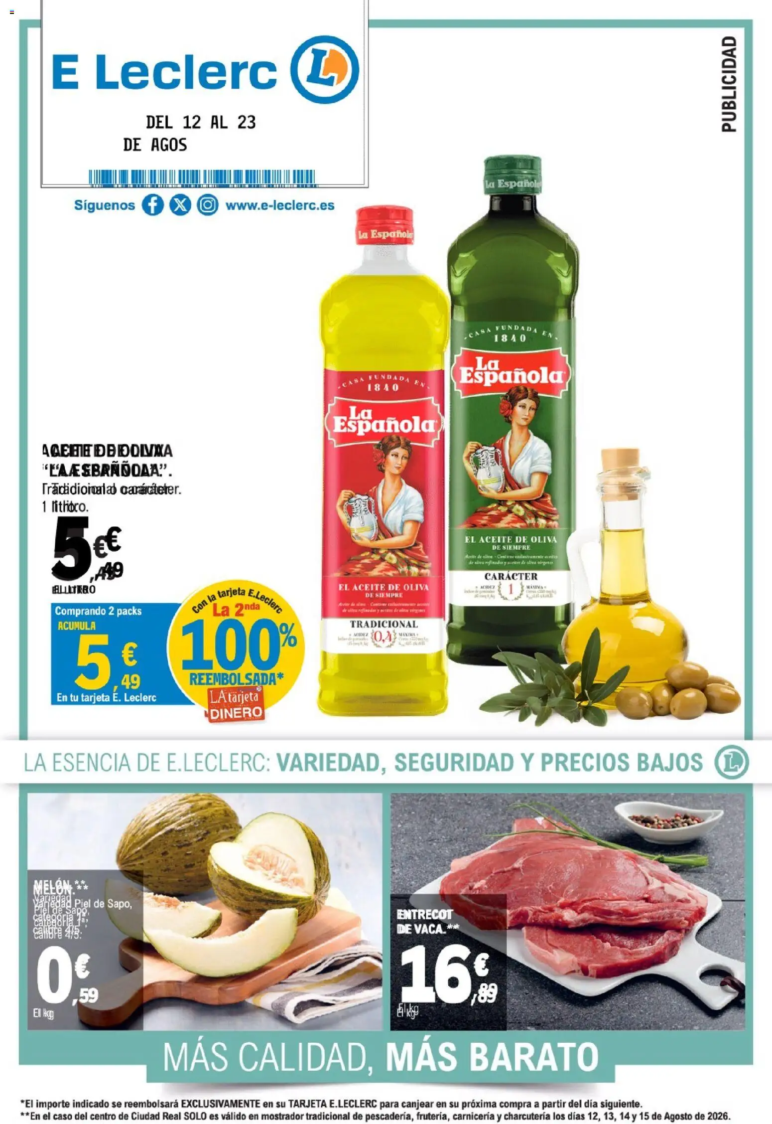 E.Leclerc Miranda de Ebro │ válido desde el 12/08/2026 | Página: 1 | Productos: Aceite, Entrecot, Aceite de oliva