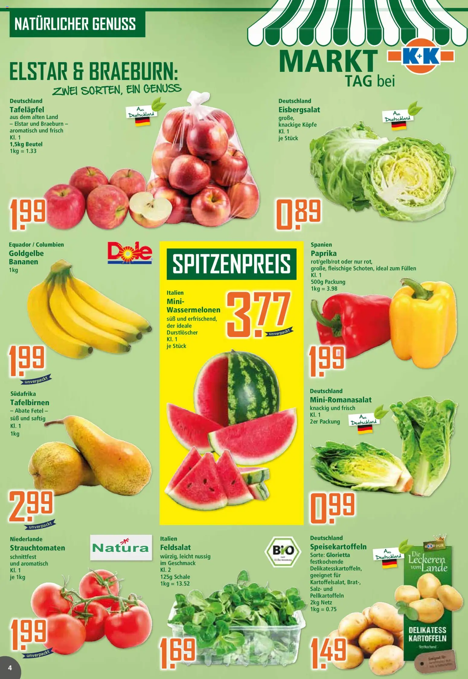 Klaas & Kock Prospekt – gültig ab 01.06.2026 | Seite: 4 | Produkte: Bananen, Eisbergsalat, Paprika, Salz