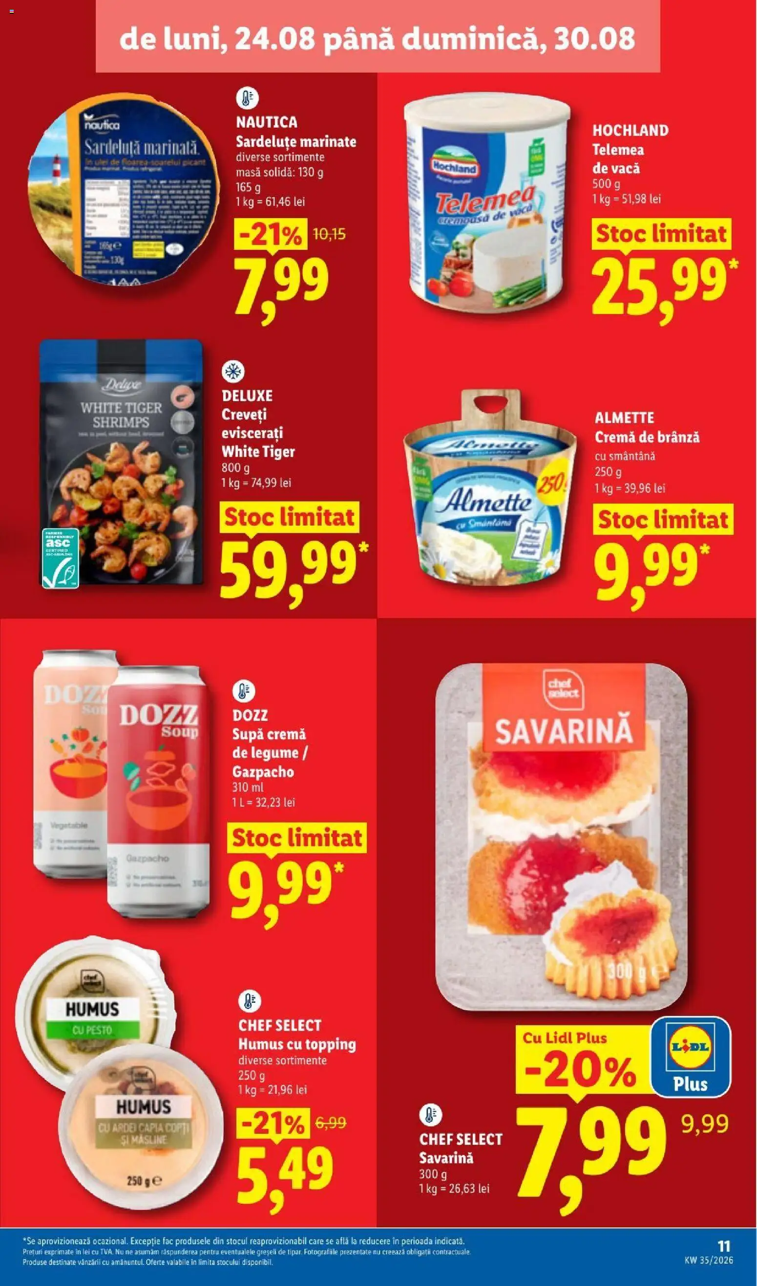 Noul catalog Lidl – valabil de la 24.08.2026 | Pagină: 11 | Produse: Savarină, Ardei capia, Cremă de brânză, Deluxe