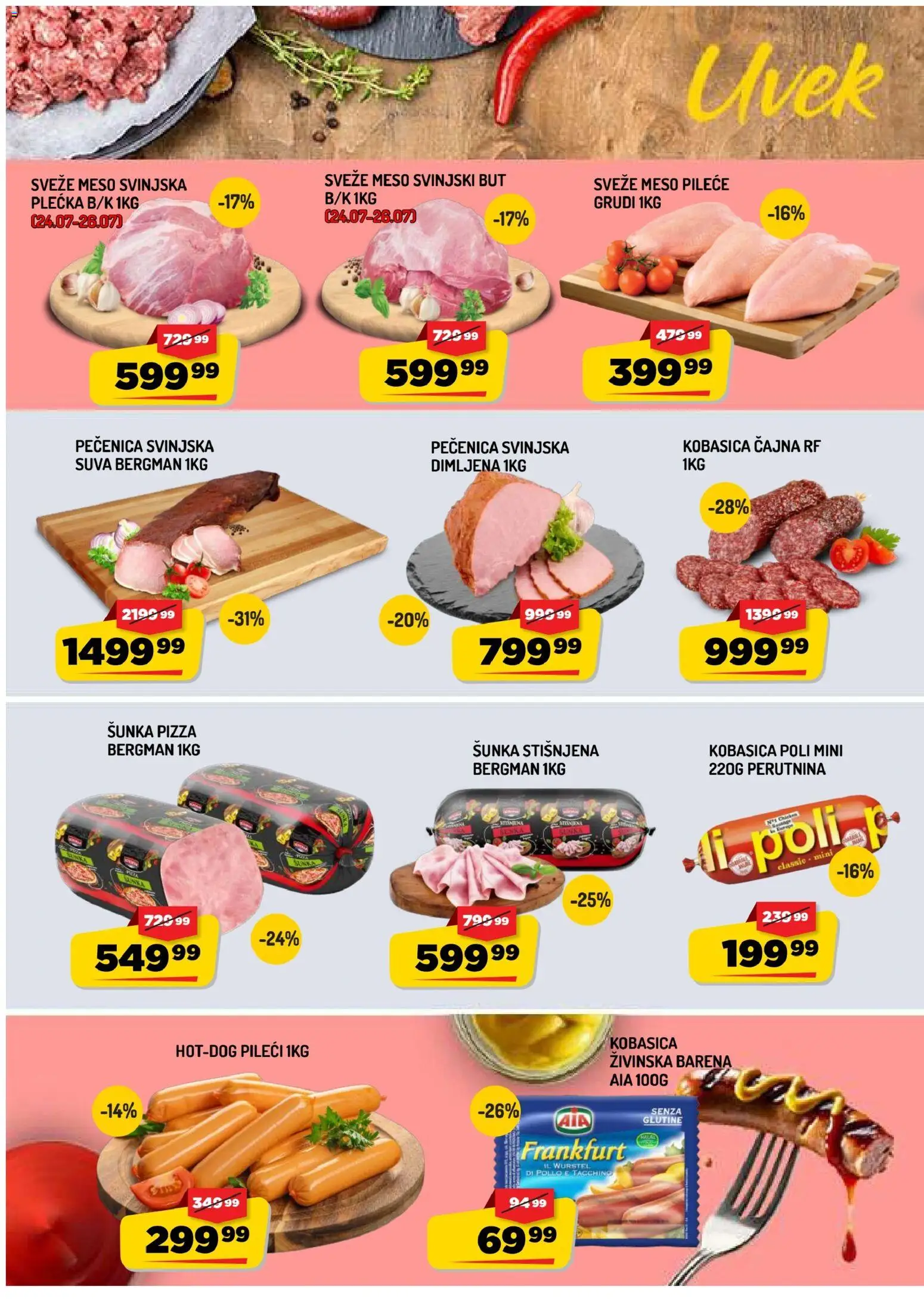 Aman katalog - važi od 24.07.2026 | Strana: 2 | Proizvode: Hot dog, Svinjski but, Kobasica, Pečenica