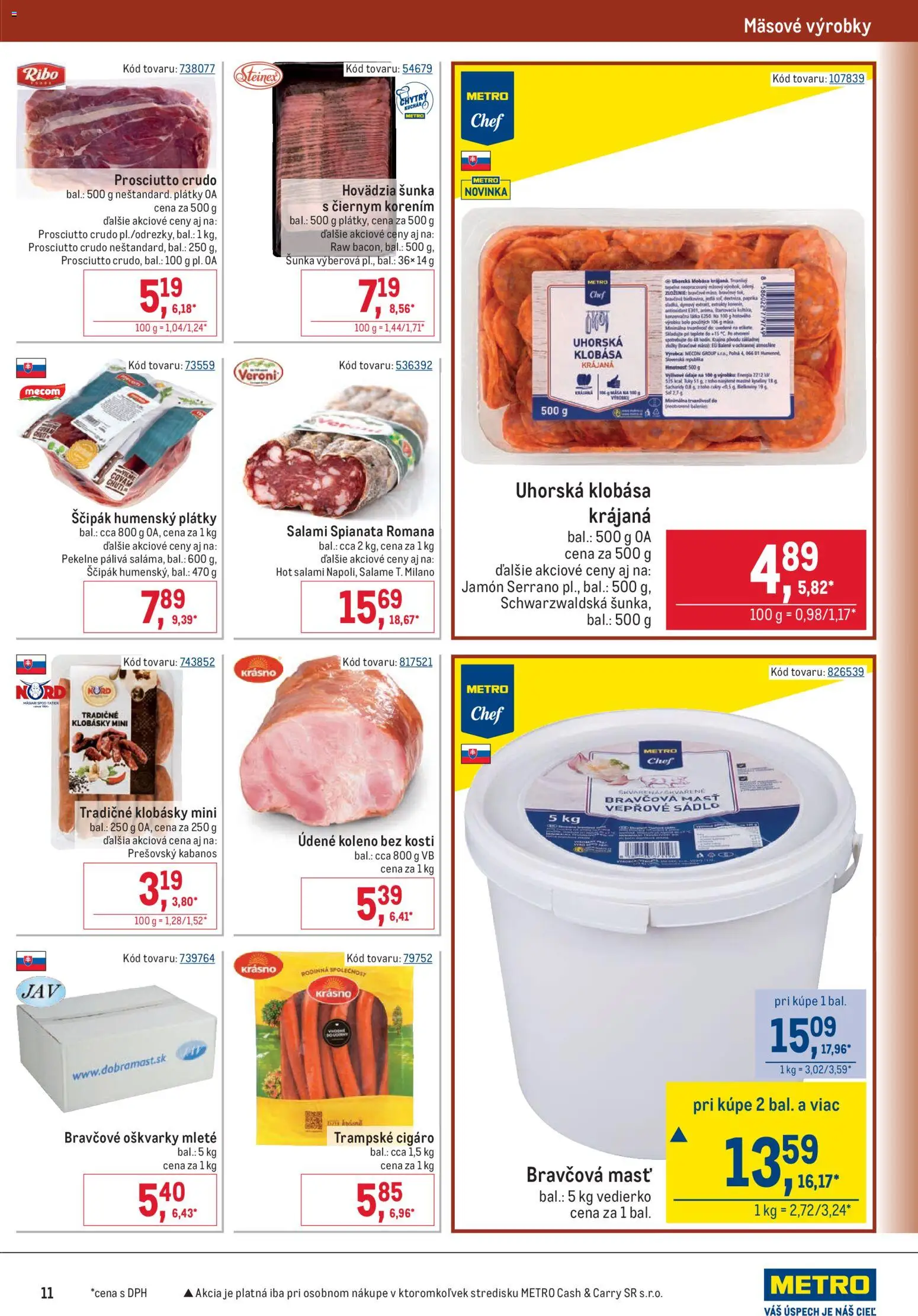Nové Metro akcie – leták je platný od 20.05.2026 | Strana: 11 | Produkty: Šunka, Klobása, Údené koleno