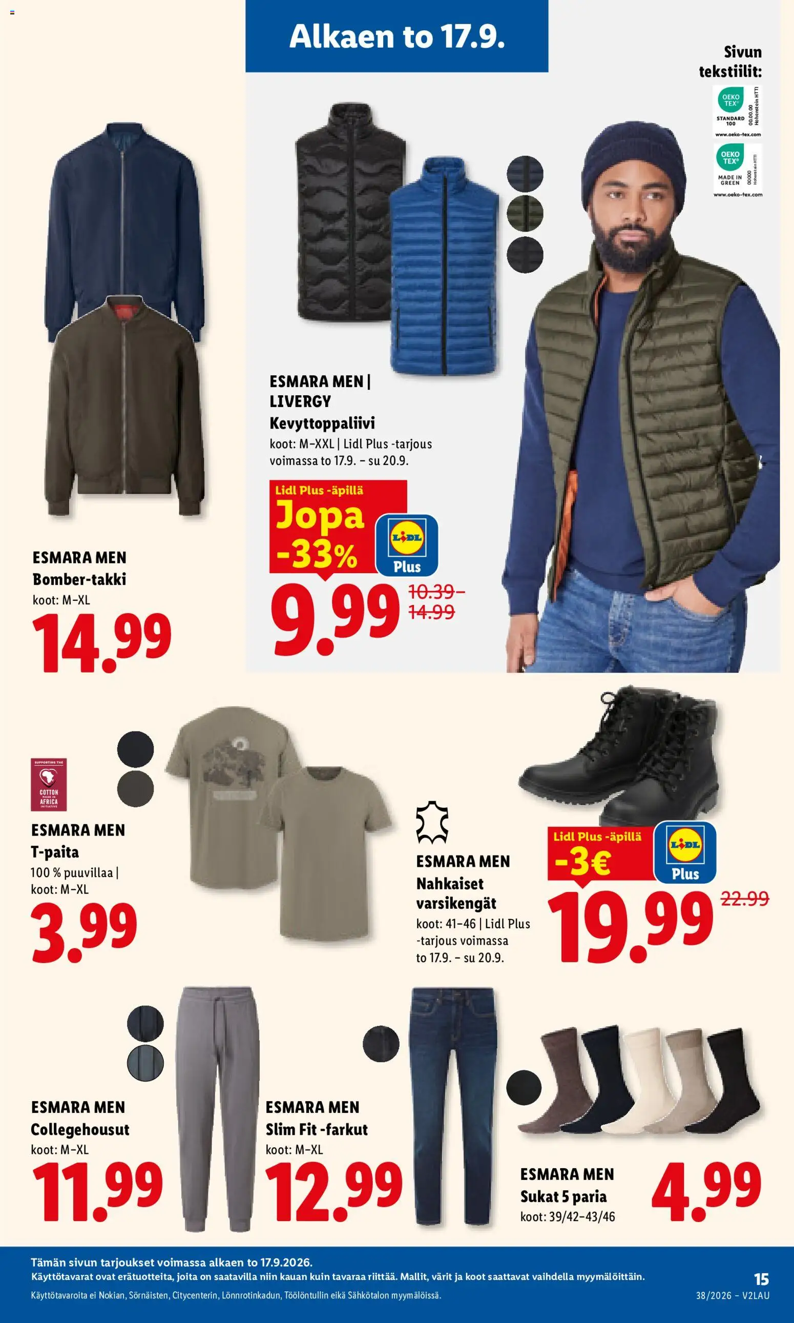 Lidl tarjoukset - Rovaniemi – voimassa 17/09/2026 alkaen | Sivu: 17 | Tuotteet: T-paita, Sukat, Farkut