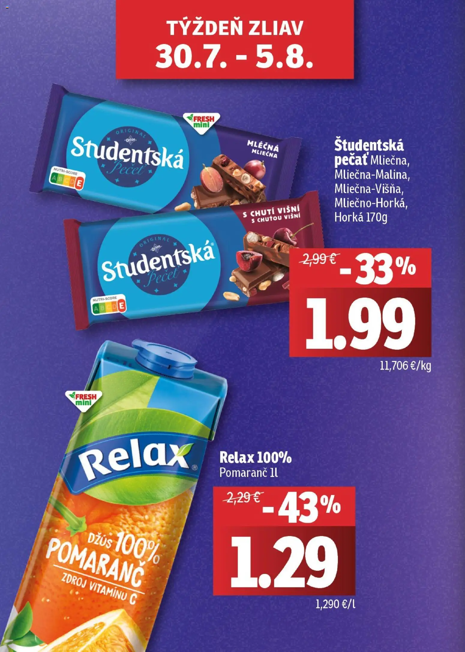 Nové Fresh akcie – leták je platný od 30.07.2026 | Strana: 2 | Produkty: Džús
