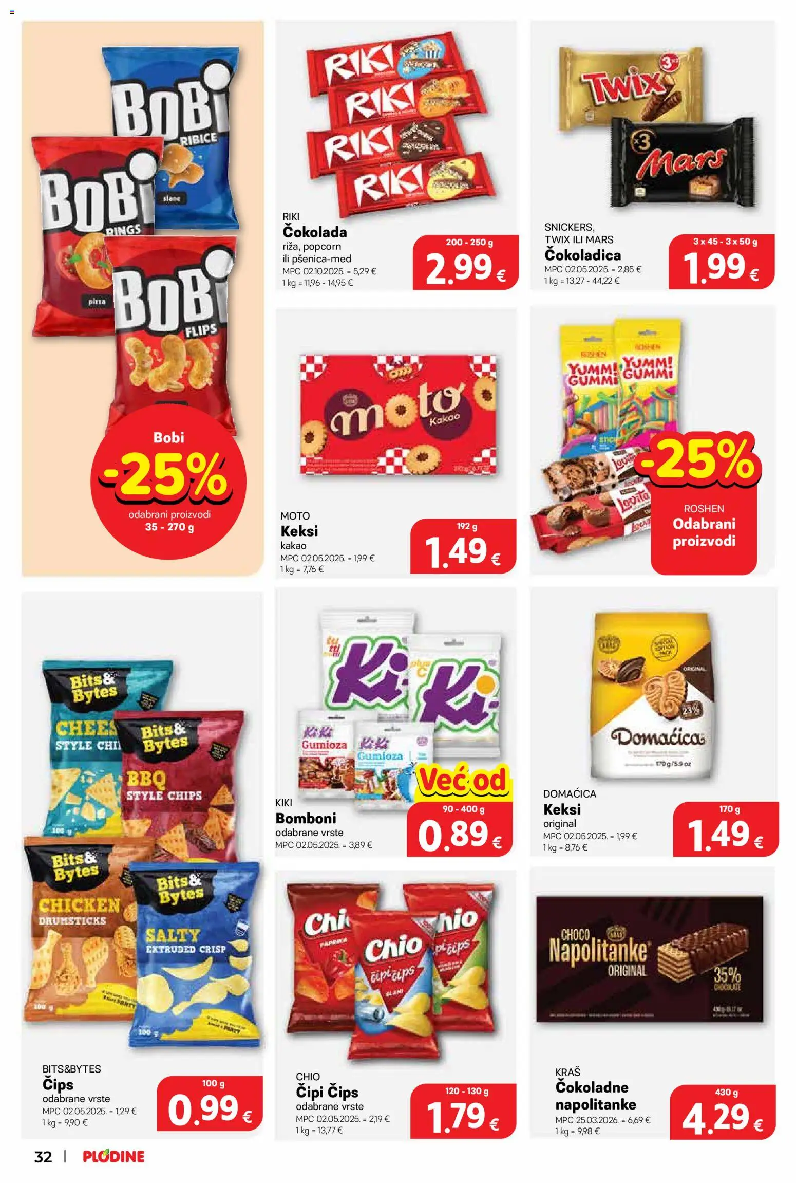 Plodine katalog | vrijedi od 19.08.2026 | Stranica: 32 | Proizvodi: Chips, Bomboni, Domacica, Kakao