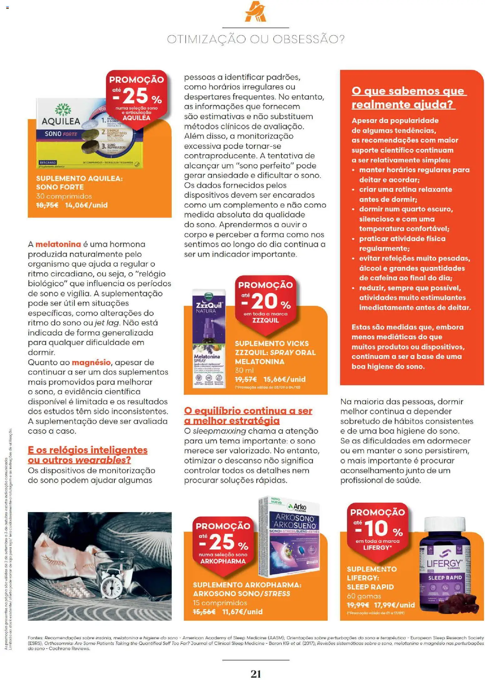 Auchan Revista Longevidade e Especial Bebe │ válido de 02/09/2026 | Página: 21 | Produtos: Relógio, Base, Melatonina, Álcool