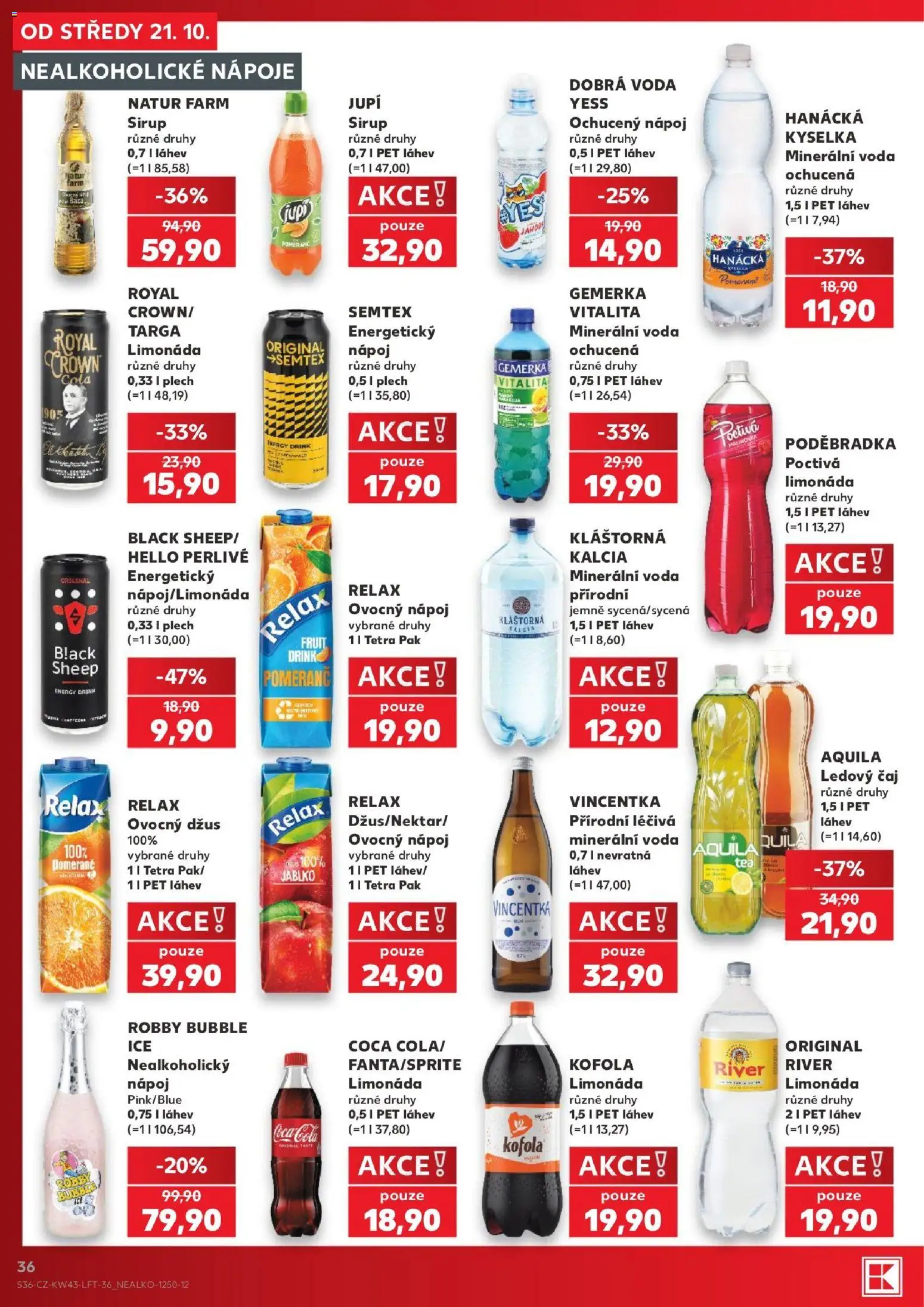Kaufland leták - Liberec od 21.10.2026 | Strana: 36 | Produkty: Dobrá voda, Energetický nápoj, Sirup, Kofola
