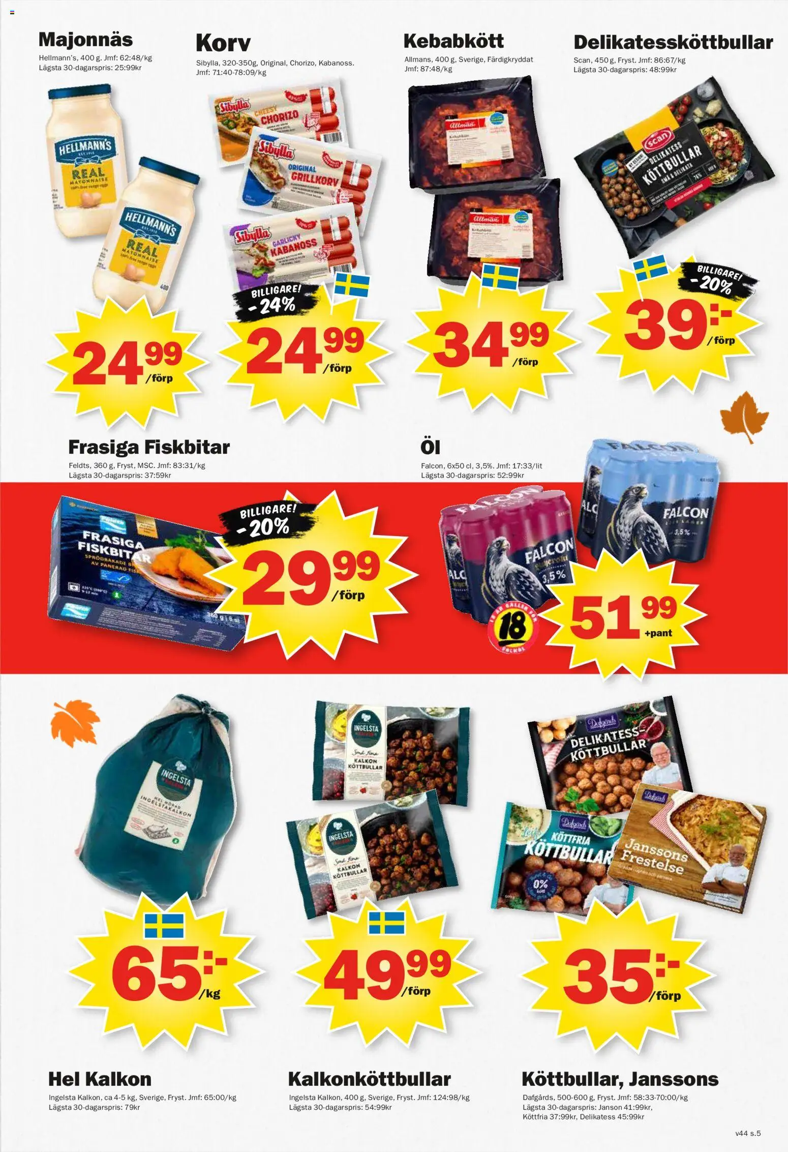 Pekås reklamblad aktuell från 26/10/2026 | Sida: 5 | Produkter: Korv, Köttbullar, Majonnäs, Kalkon
