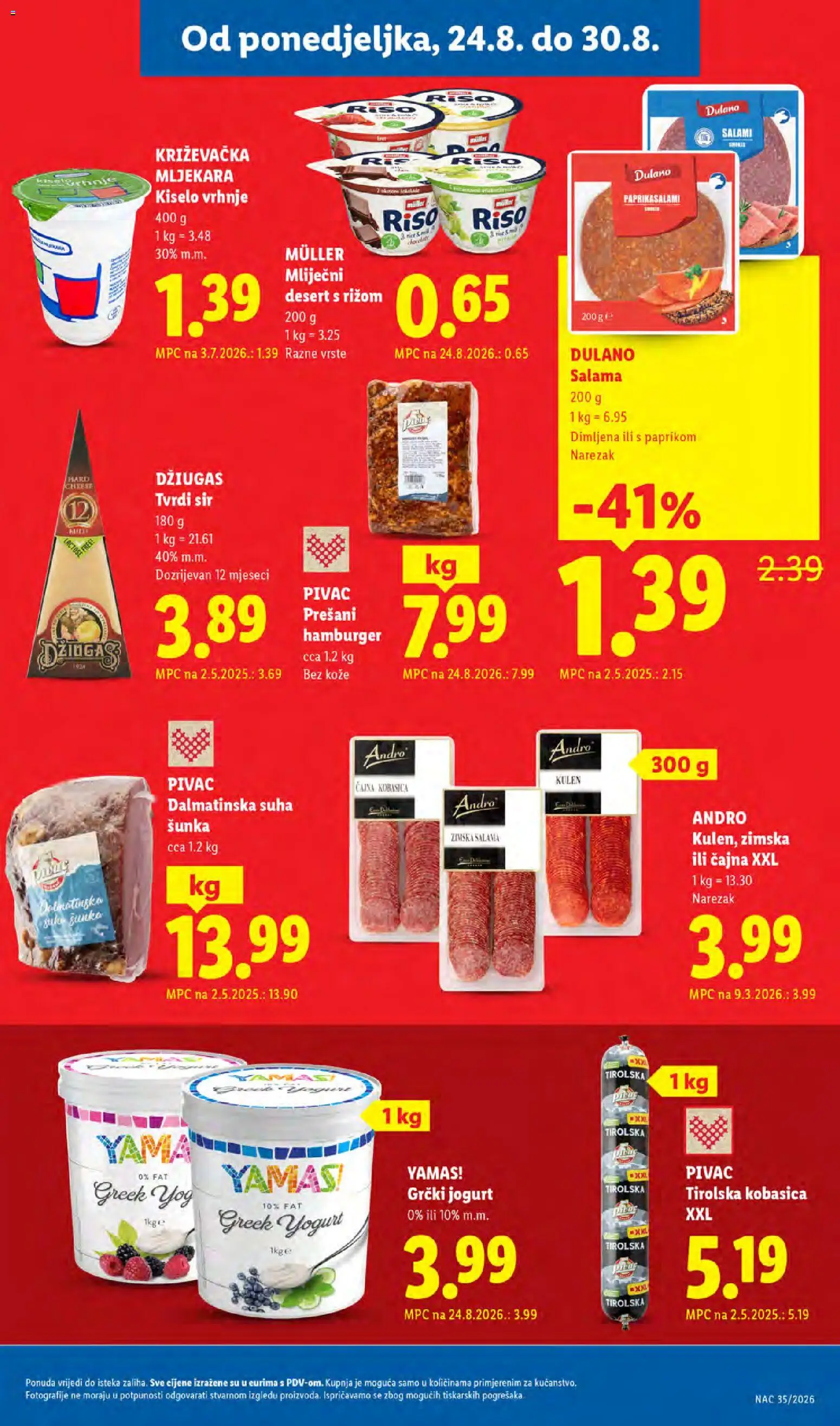Lidl katalog | vrijedi od 24.08.2026 | Stranica: 7 | Proizvodi: Sir, Jogurt, Salama, Džiugas