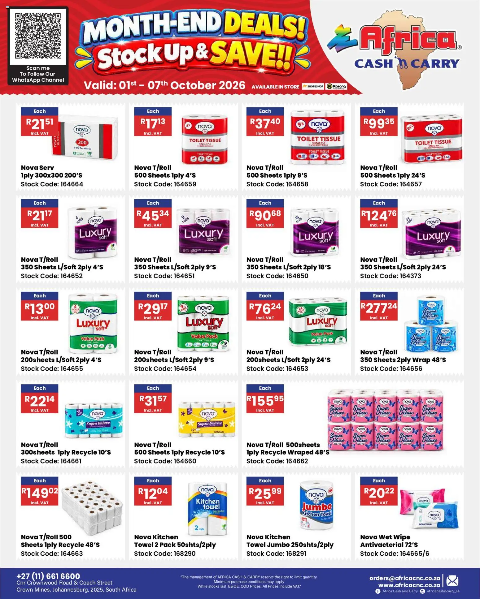 New Africa Cash & Carry catalogue – valid from 01/10/2026 | Page: 65 | Products: Toilet, Towel, Stock