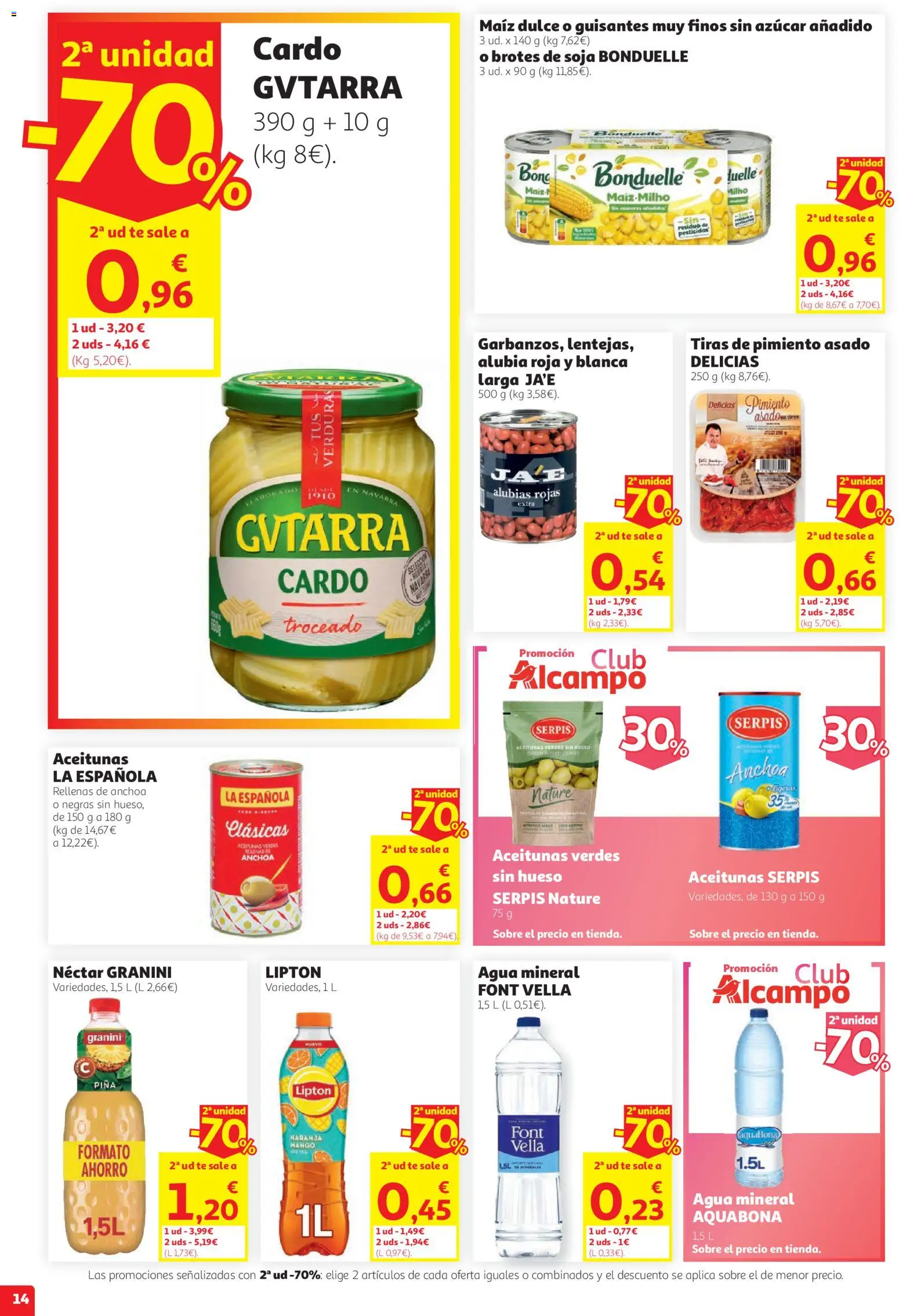 Alcampo folleto │ válido desde el 27/08/2026 | Página: 14 | Productos: Aceitunas, Maíz, Azúcar, Agua mineral