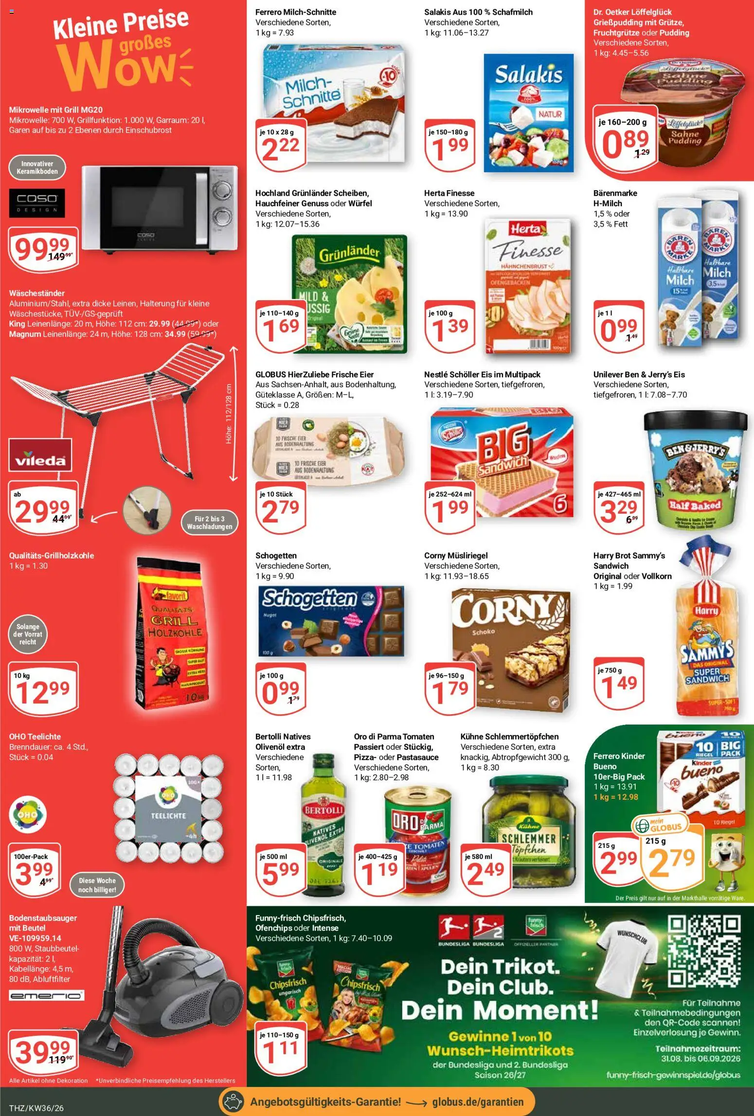 Globus Prospekt Theißen – gültig ab 31.08.2026 | Seite: 5 | Produkte: Milch, Eier, Eis, Ferrero milchschnitte