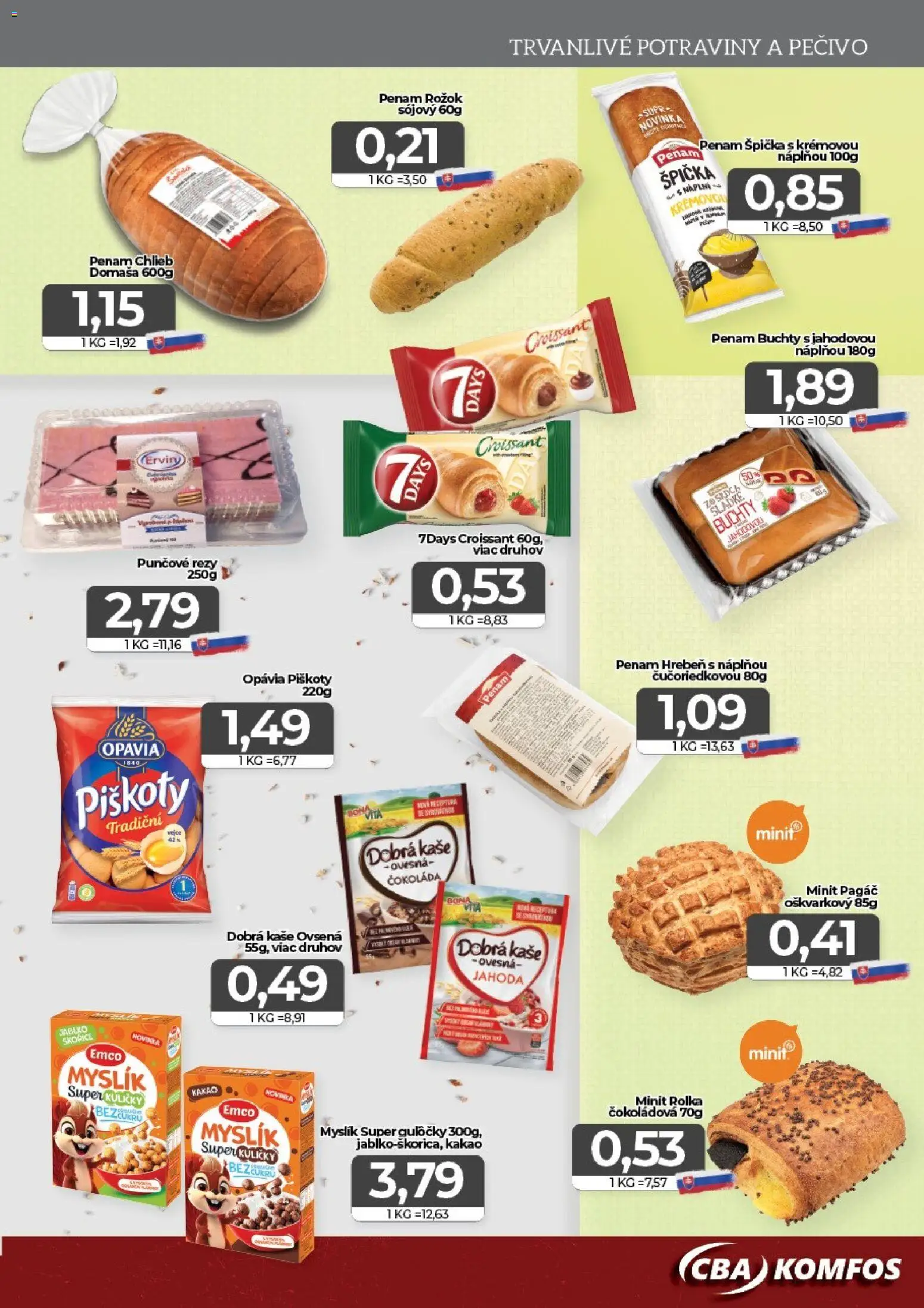 Nové CBA Komfos akcie – leták je platný od 23.10.2026 | Strana: 9 | Produkty: Chlieb, Rožok, Čokoláda, Pečivo