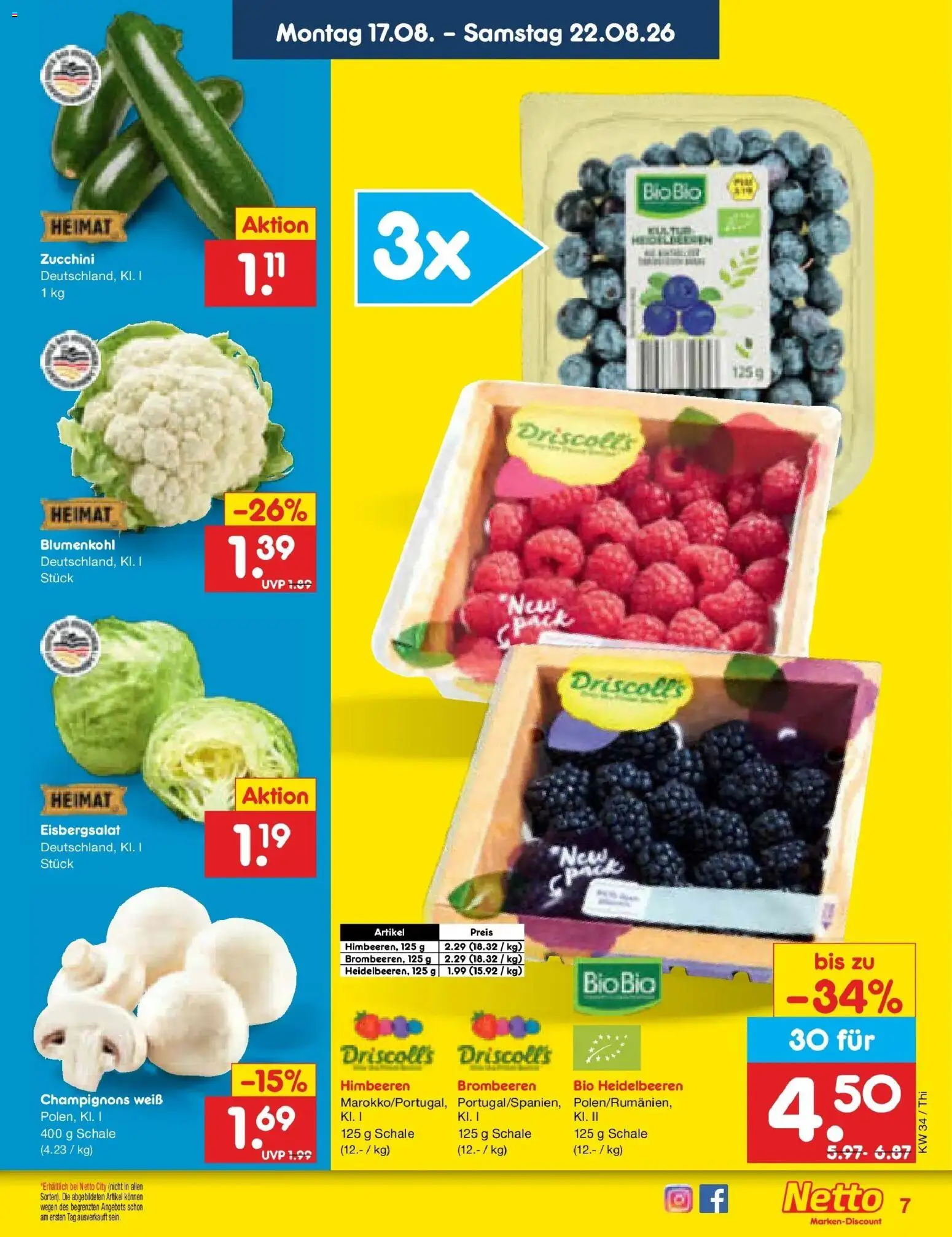 Netto Marken-Discount Prospekt Thiendorf – gültig ab 17.08.2026 | Seite: 9 | Produkte: Himbeeren, Eisbergsalat, Heidelbeeren, Champignons