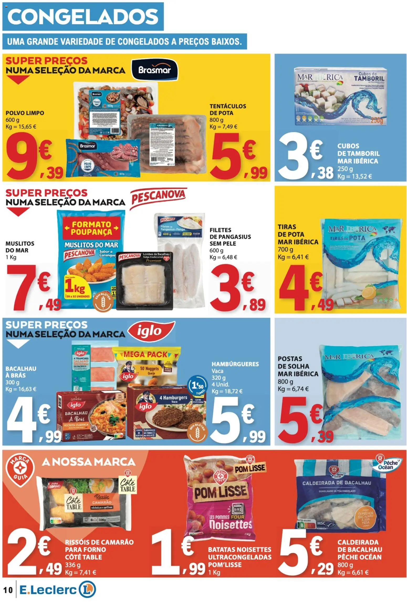 E.Leclerc folheto │ válido de 16/07/2026 | Página: 10 | Produtos: Bacalhau, Salmão, Mesa, Nuggets
