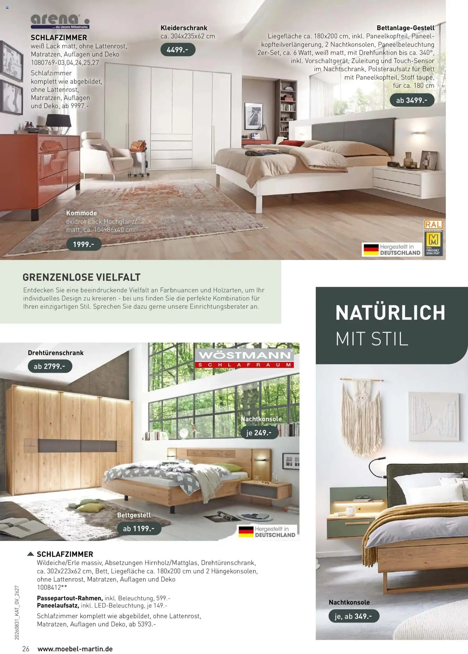 Möbel Martin Wohnen und Küchen (ab 31.08.2026) zum Blättern | Seite: 26 | Produkte: Bett, Kleiderschrank, Kommode, Drehtürenschrank