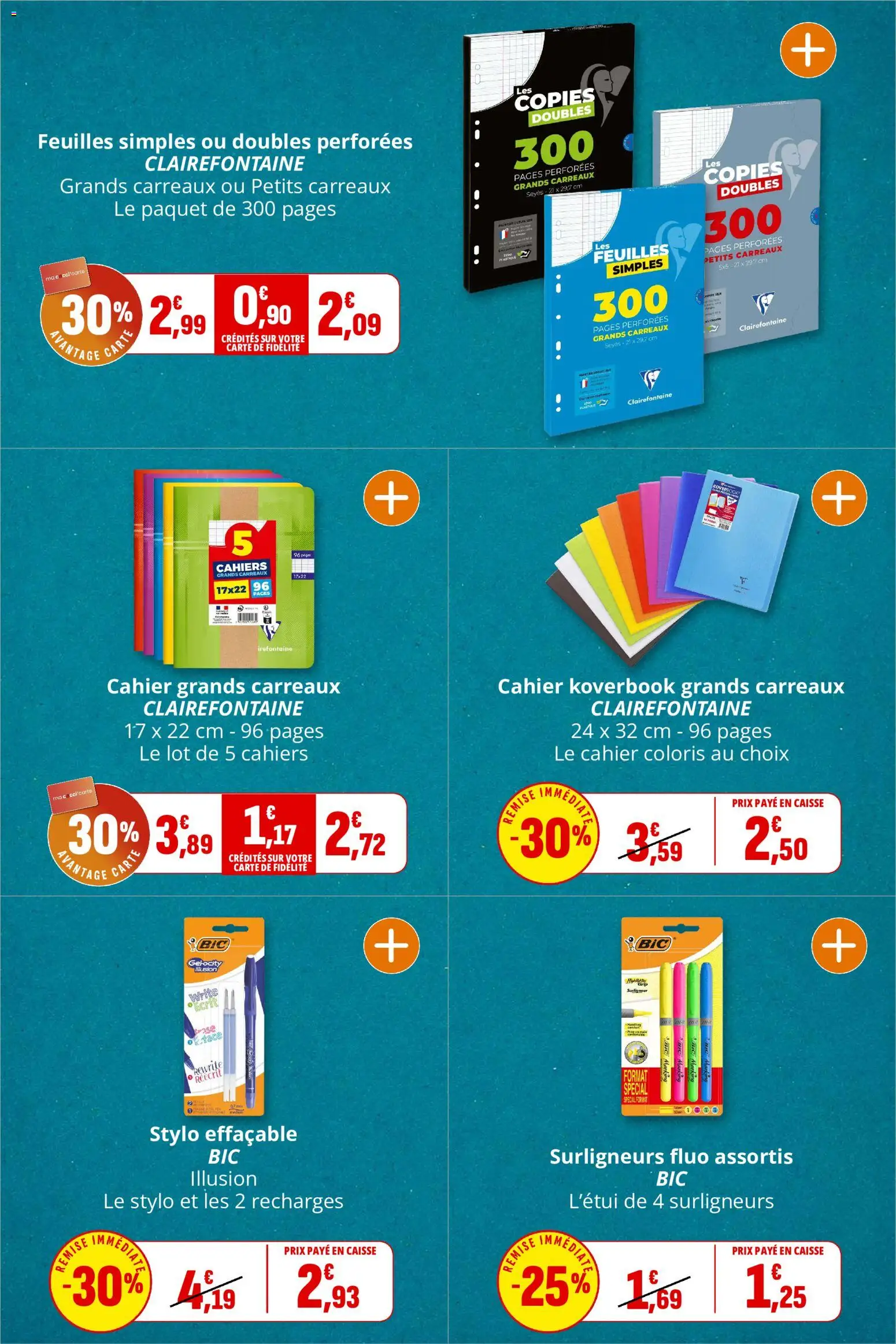{H1} | Page: 5 | Produits: Cahier, Stylo, Surligneur, Cahiers