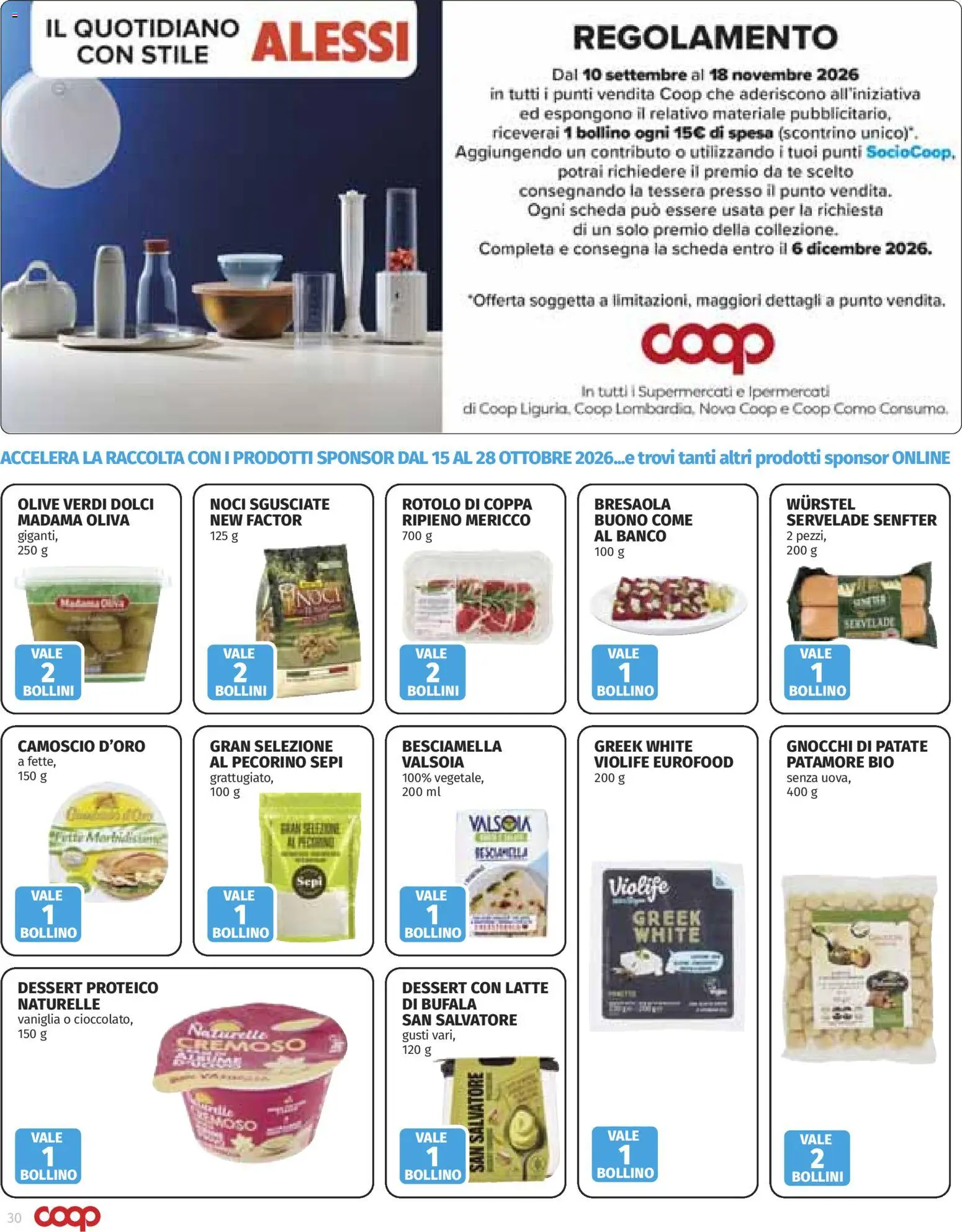 Volantino COOP del 15/10/2026 | Pagina: 30 | Prodotti: Olive, Wurstel, Pecorino, Dessert