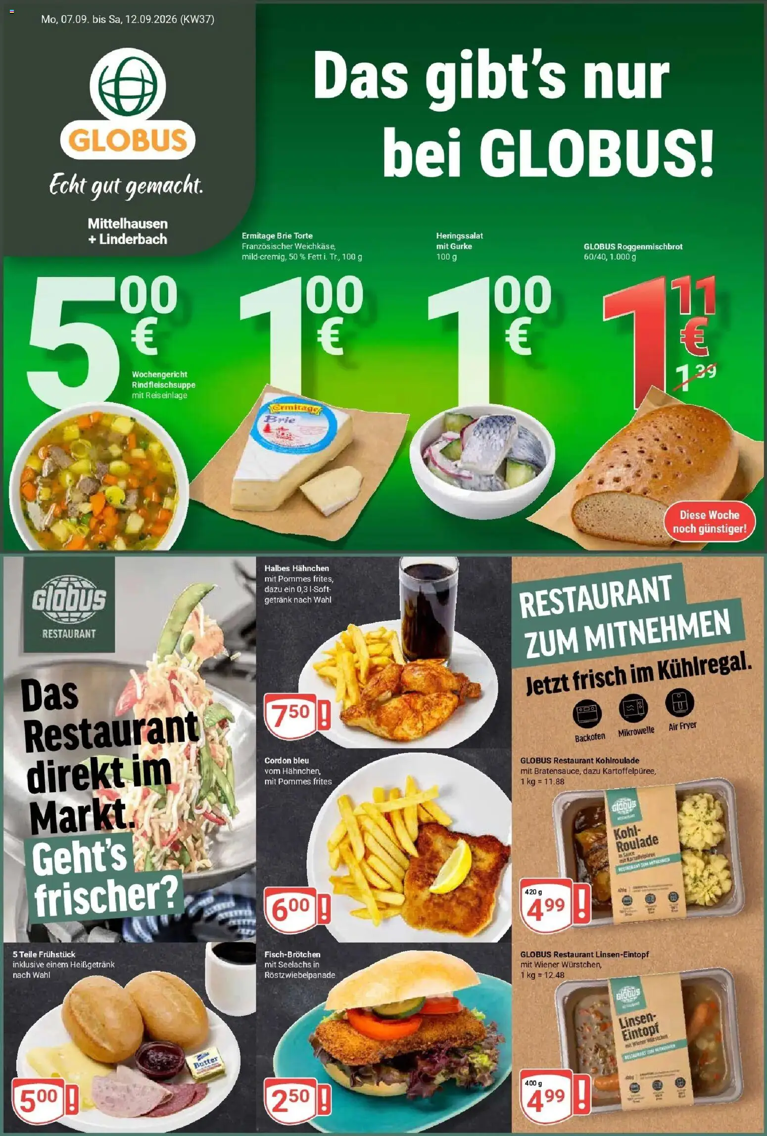 Globus Prospekt Erfurt-Linderbach – gültig ab 07.09.2026 | Seite: 1 | Produkte: Mikrowelle, Butter, Pommes, Backofen