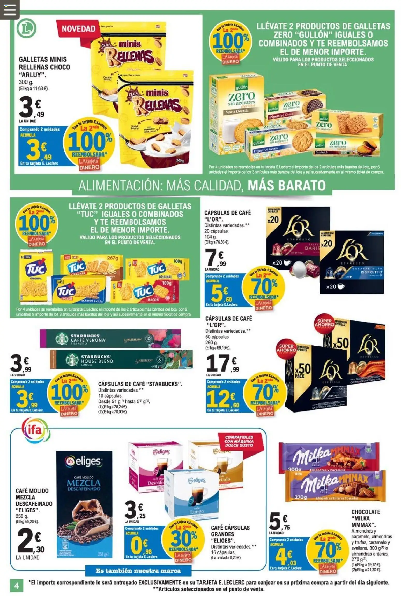 E.Leclerc Miranda de Ebro │ válido desde el 12/08/2026 | Página: 4 | Productos: Café, Chocolate, Té, Almendras