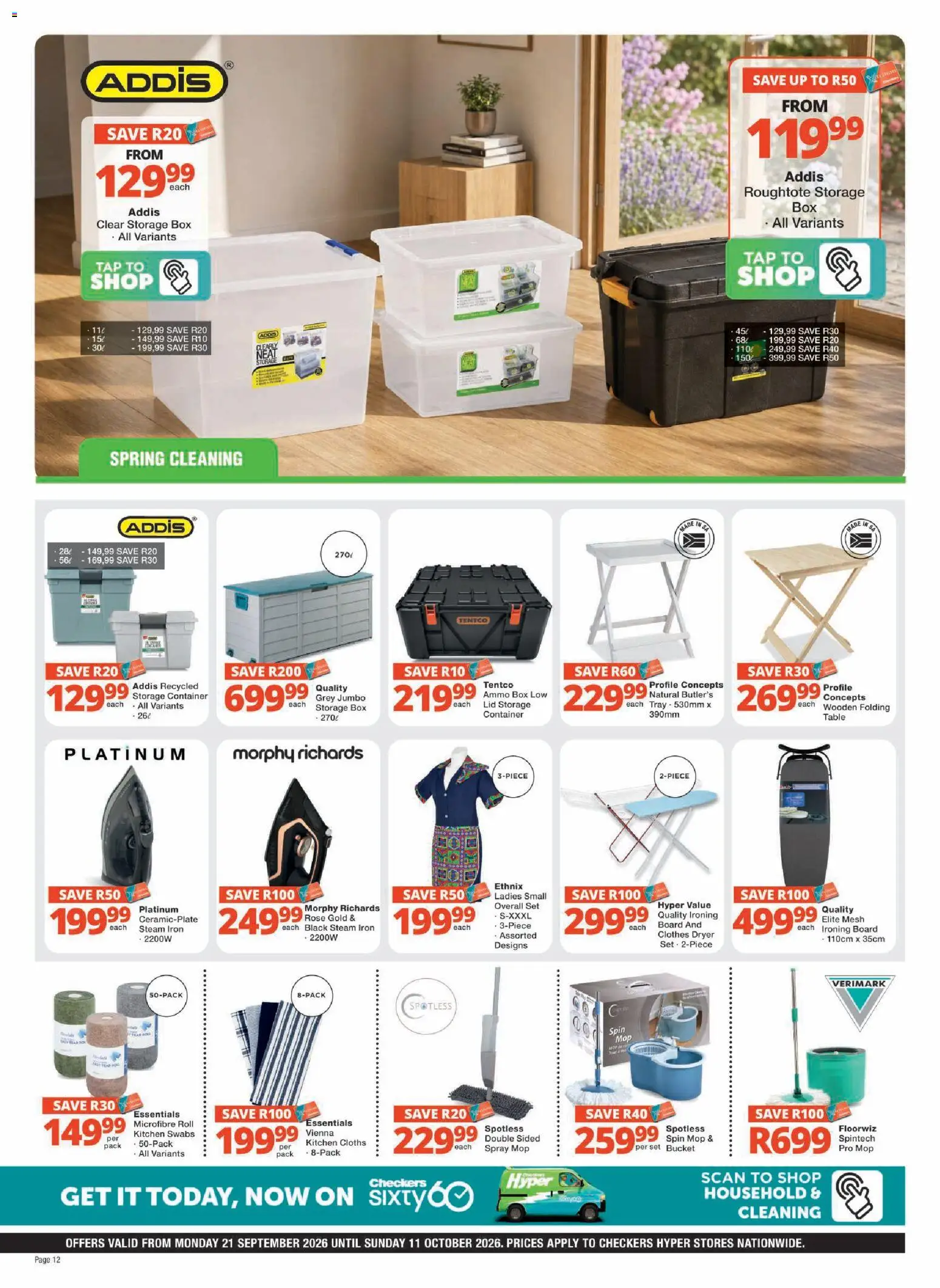 New Checkers catalogue – valid from 21/09/2026 | Page: 12 | Products: Tray, Iron, Ironing board, Mop