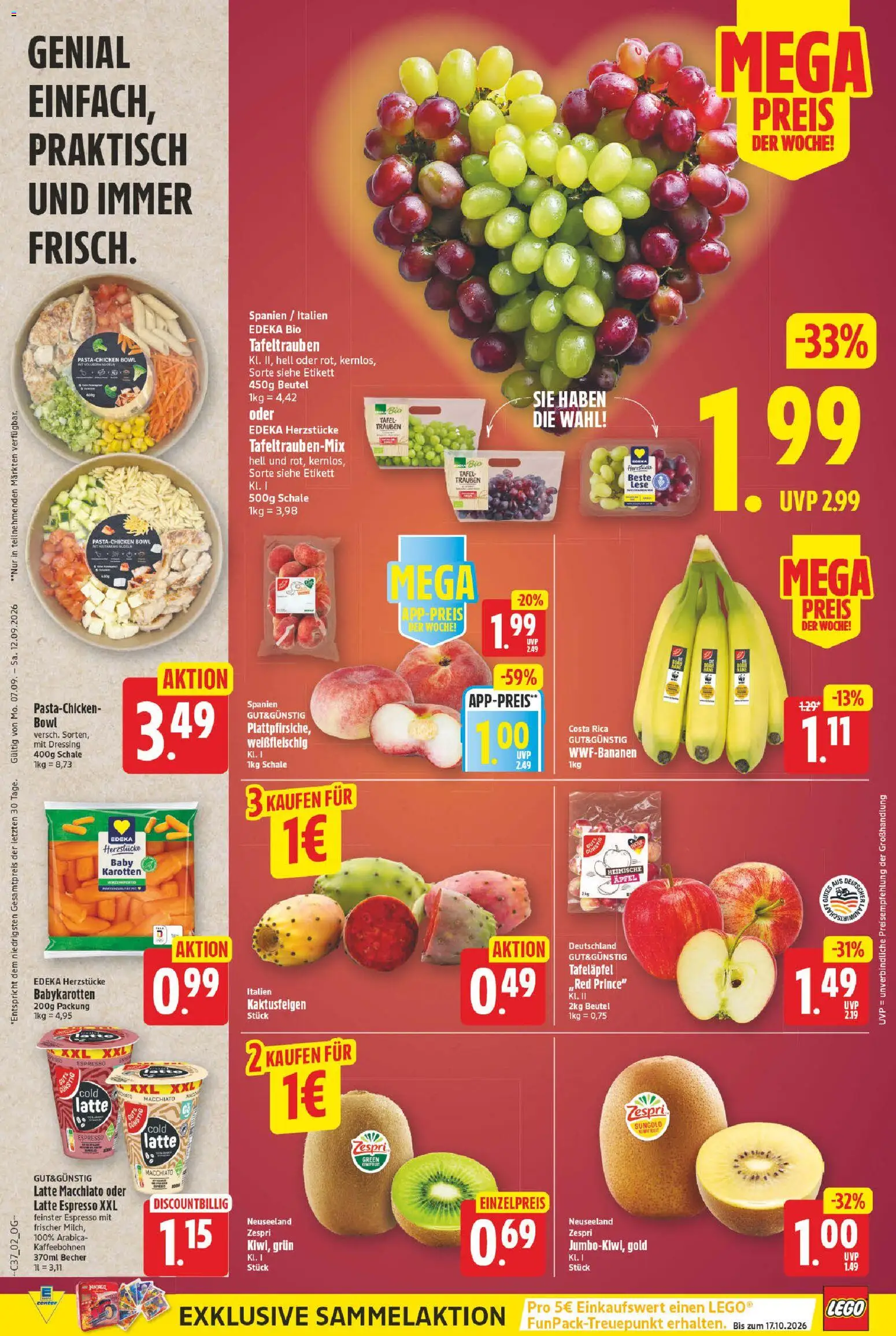 E center Prospekt – gültig ab 07.09.2026 | Seite: 2 | Produkte: Trauben, Dressing, Äpfel
