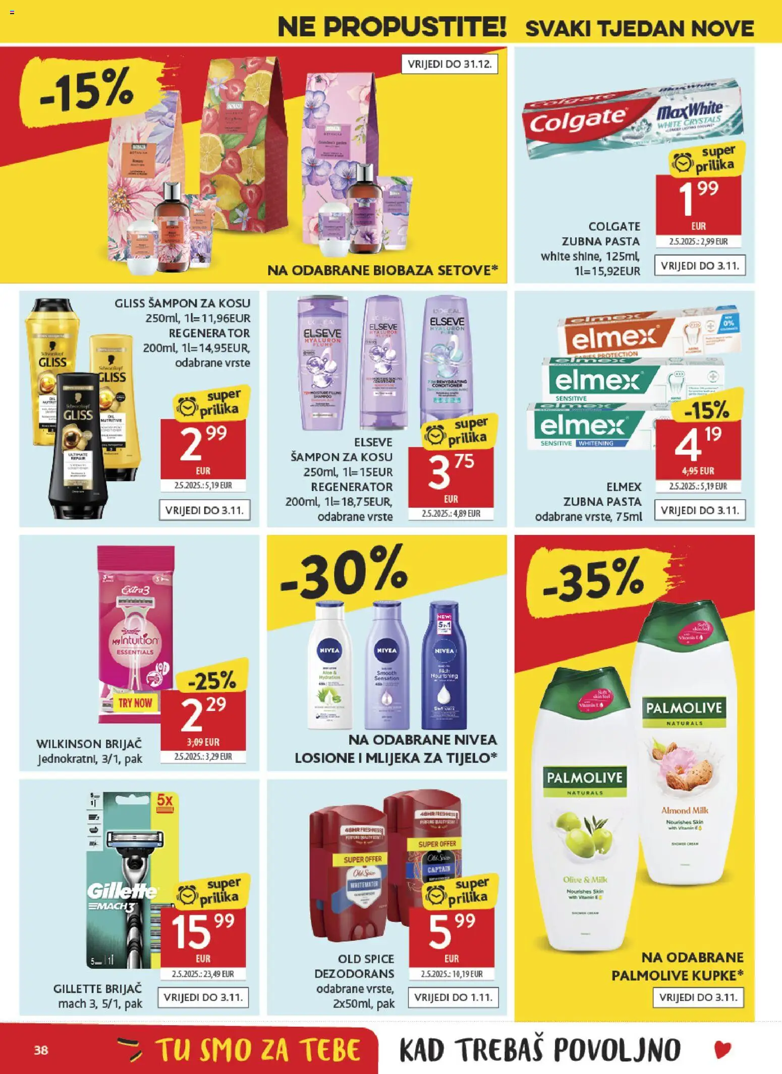 Konzum HR akciós ujság - amely érvényes a következő dátumtól: 2026.10.21. | Oldal: 38 | Termékek: Gillette, Palmolive, Sampon, Elmex
