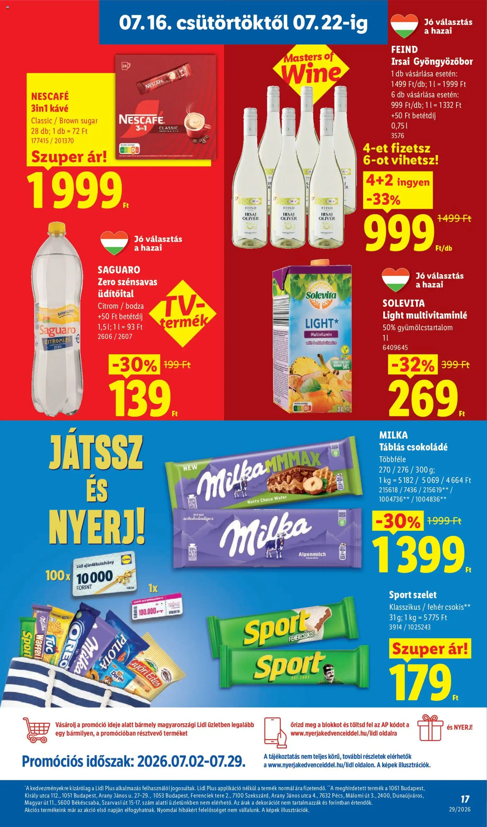 Lidl akciós ujság - amely érvényes a következő dátumtól: 2026.07.16. | Oldal: 17 | Termékek: Nescafé, Solevita, Kávé, Csokoládé