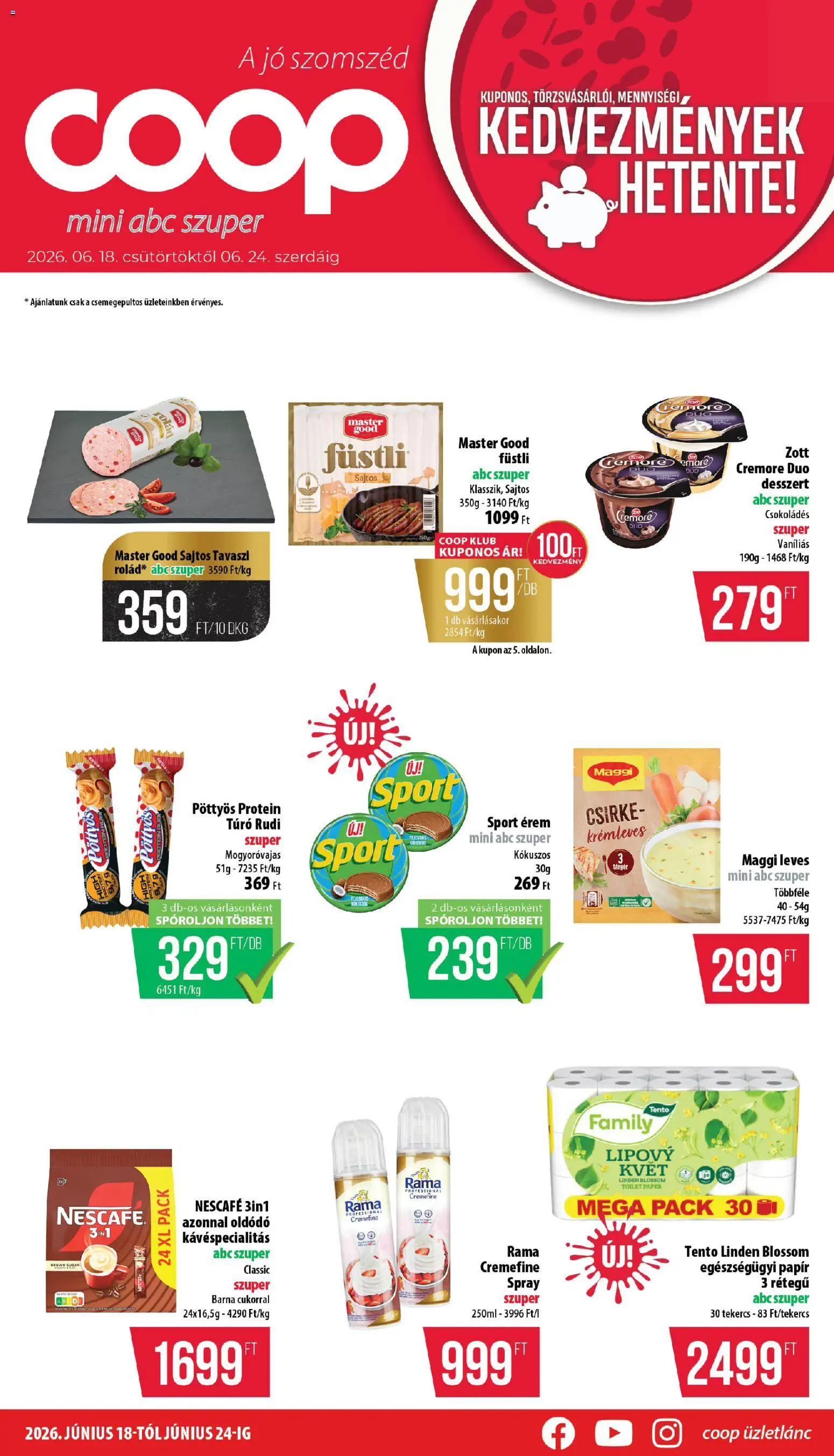 COOP akciós ujság - amely érvényes a következő dátumtól: 18.06.2026 | Oldal: 1 | Termékek: Túró rudi, Rama, Maggi, Túró