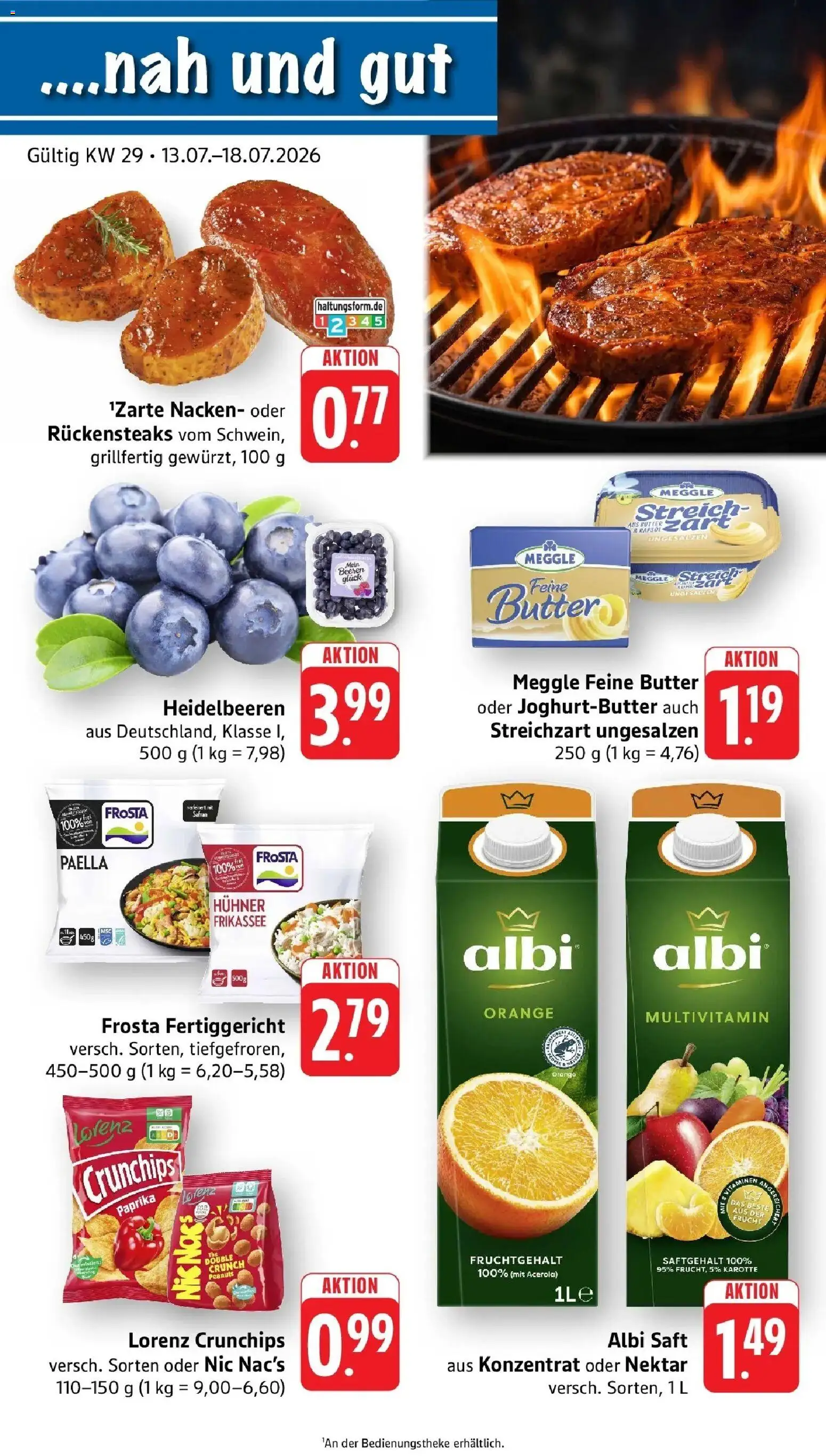 nah & gut Prospekt Offenburg-Zunsweier – gültig ab 13.07.2026 | Seite: 1 | Produkte: Butter, Frosta, Heidelbeeren, Meggle butter