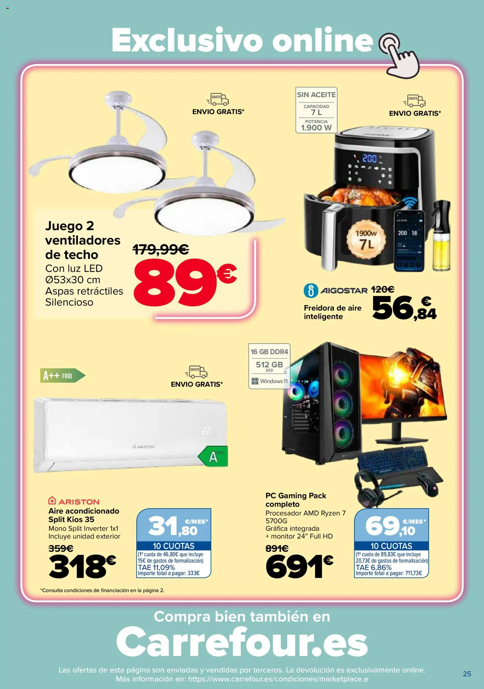 Carrefour Electroverano │ válido desde el 14/07/2026 | Página: 25 | Productos: Monitor, PC, Aire acondicionado, Freidora