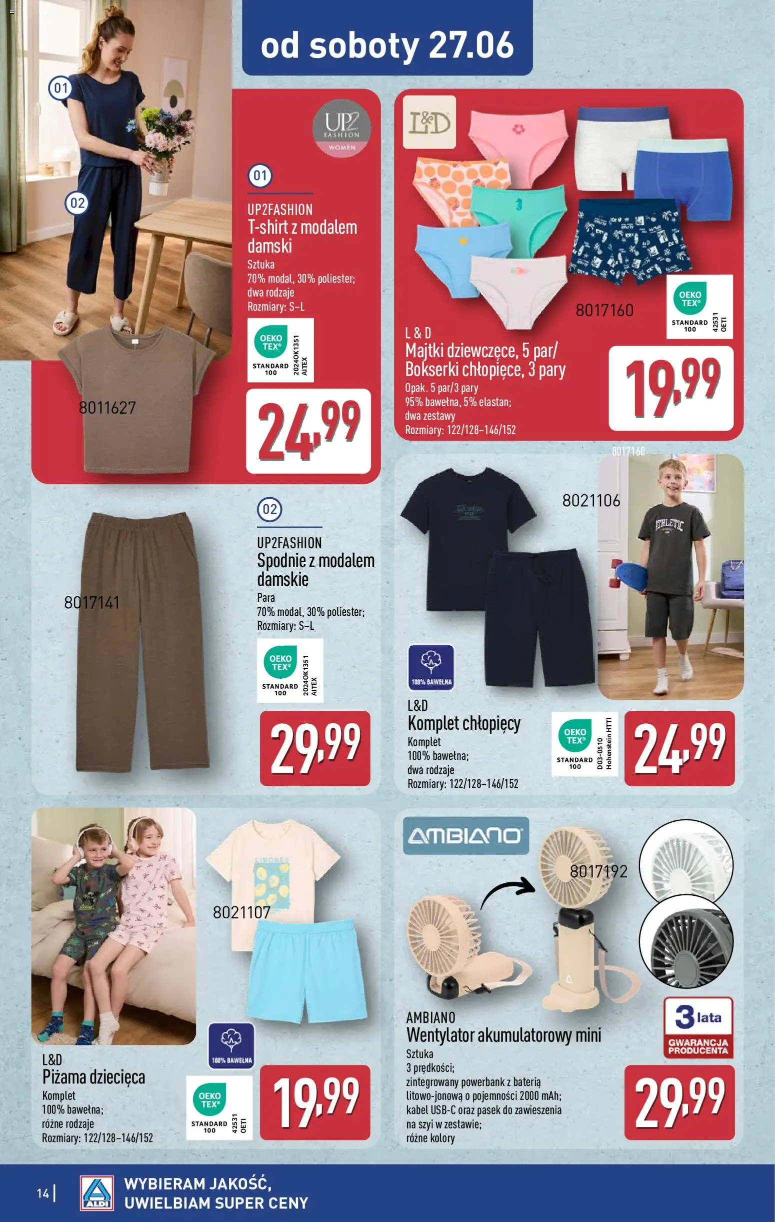 Aldi gazetka - Hity od Środy i od Soboty od 24.06.2026 | Strona: 14 | Produkty: Majtki, Bokserki, Pasek, Wentylator